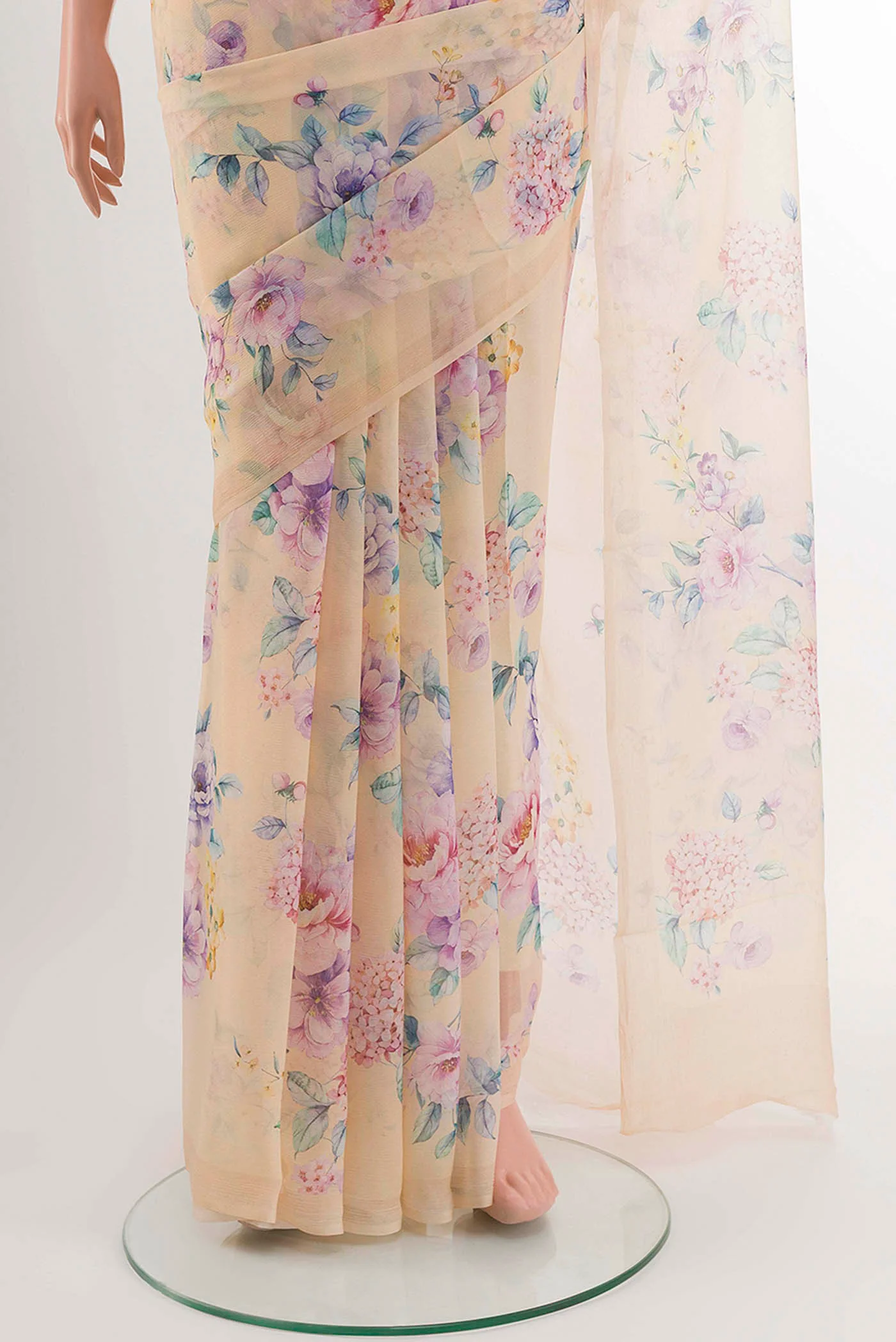 Lemon Yellow Chiffon Saree - Image 3
