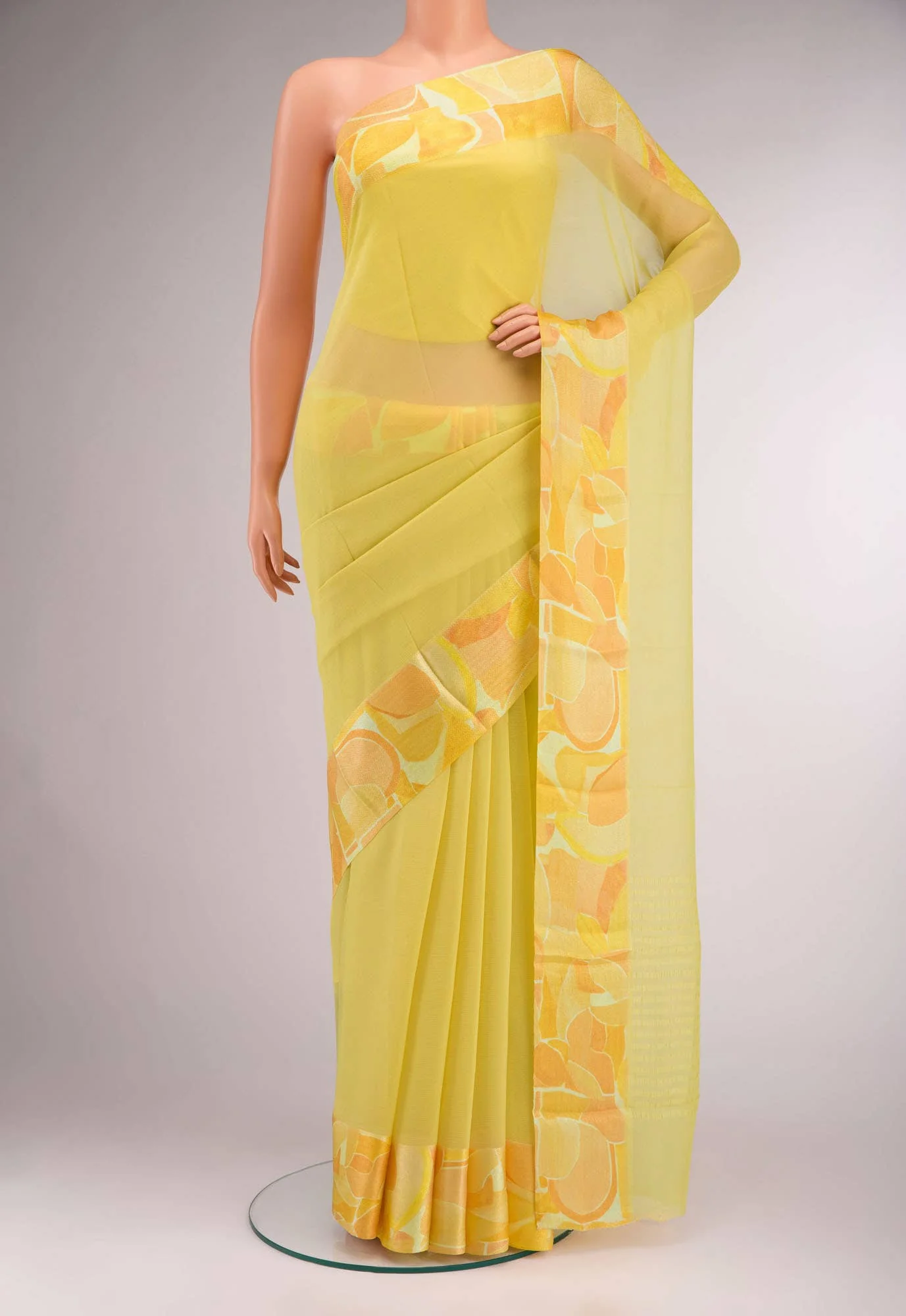 Lemon Yellow Chiffon Saree