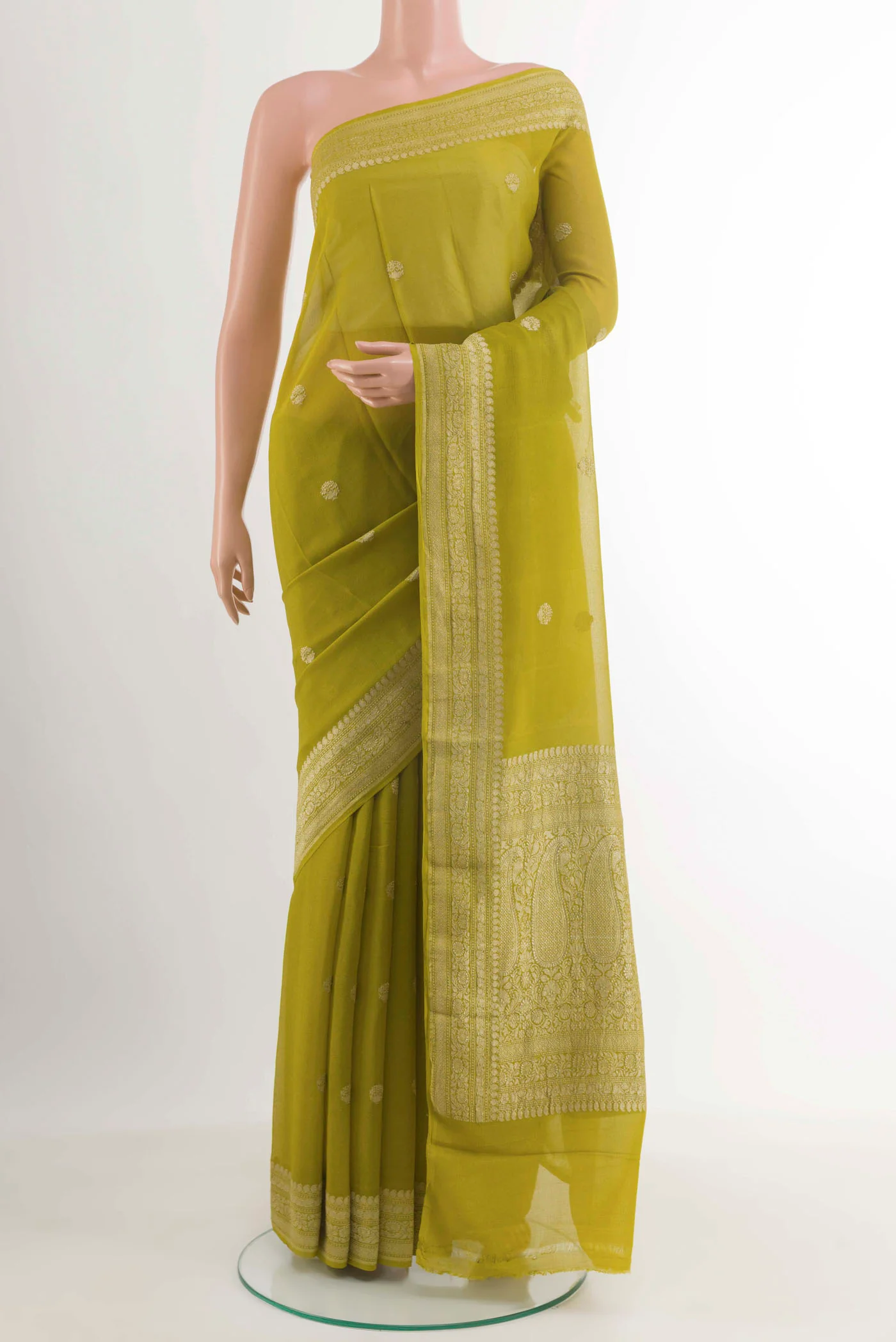 Acid Green Banarasi Georgette Saree
