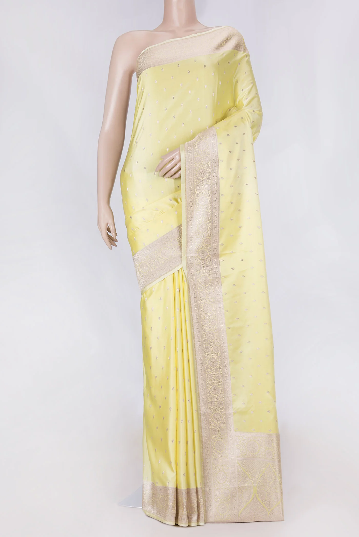 Lemon Yellow Dual Tone Blended Banarasi Silk Saree
