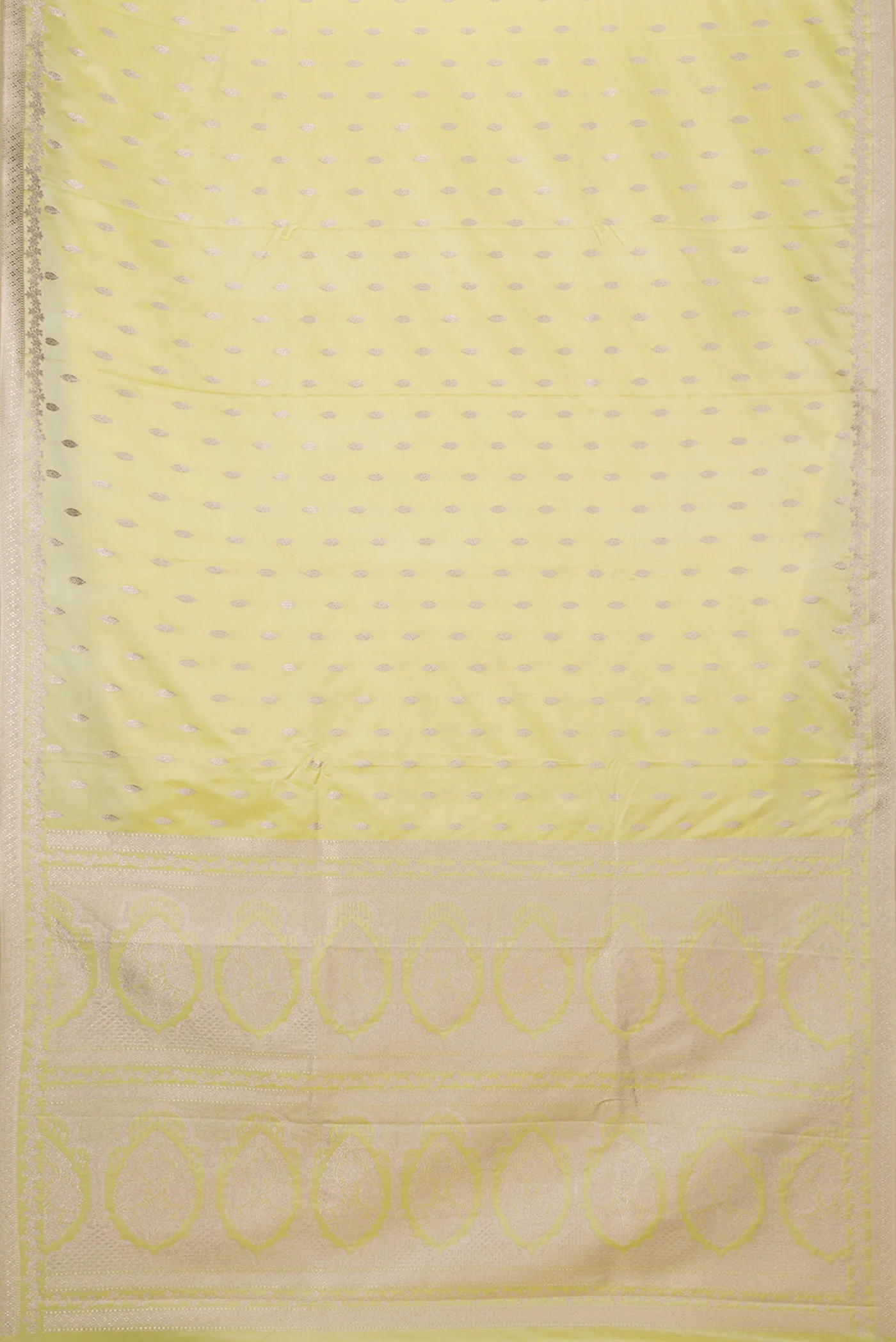 Lemon Yellow Dual Tone Blended Banarasi Silk Saree - Image 3
