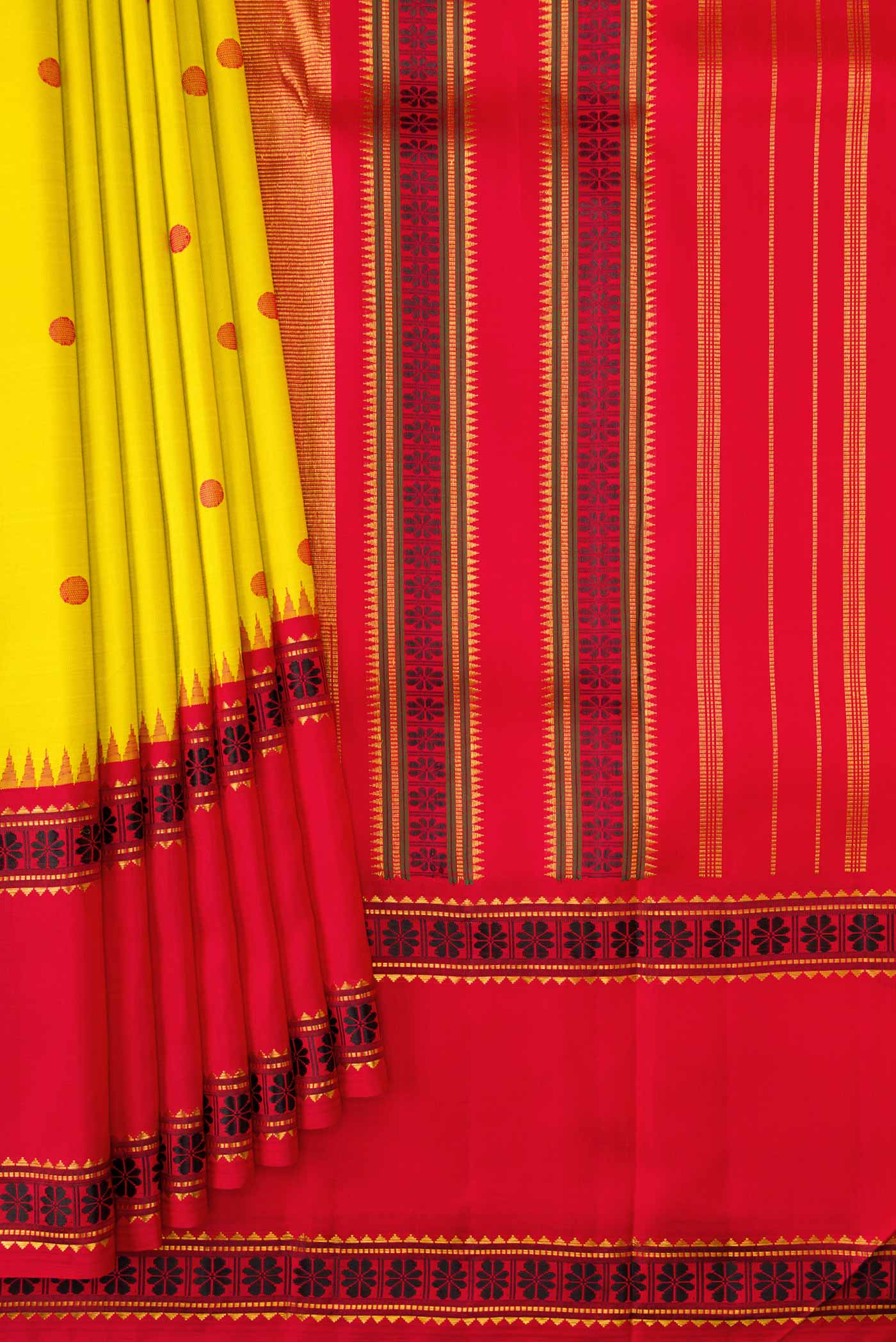 Lemon Yellow Dual Tone Kanjivaram Silk Saree - Image 4