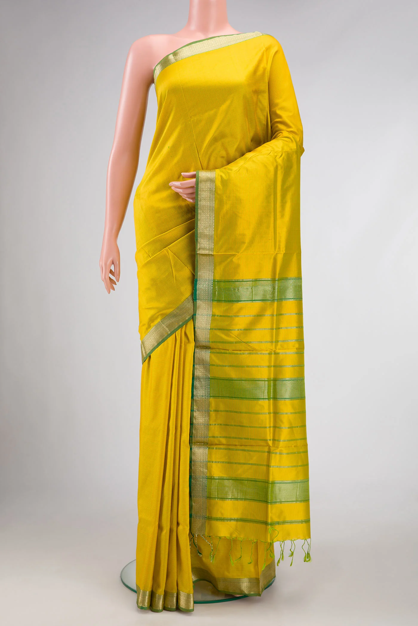 Lemon Yellow Maheshwari Silk Saree