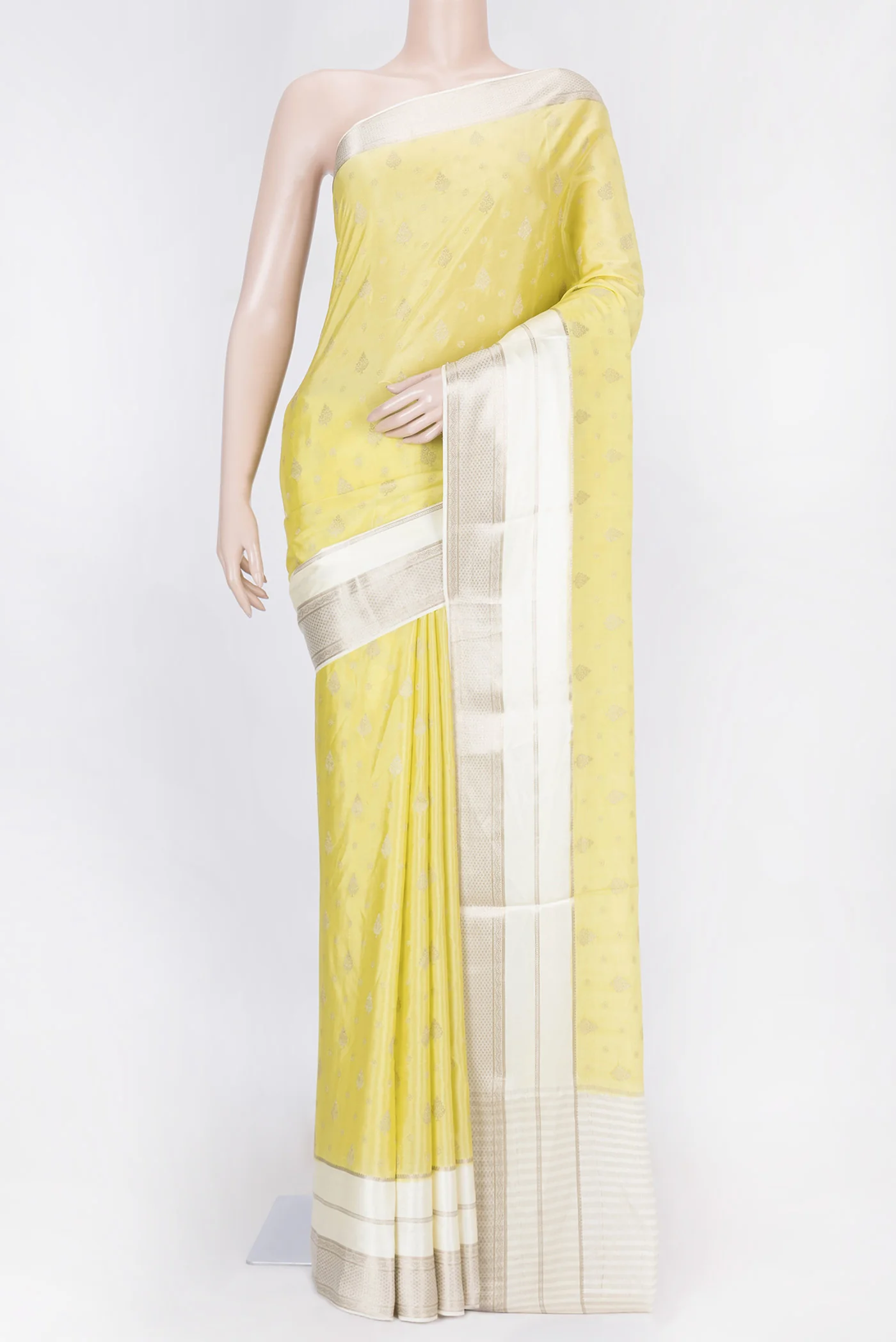 Lemon Yellow Dual Tone Tussar Silk Saree