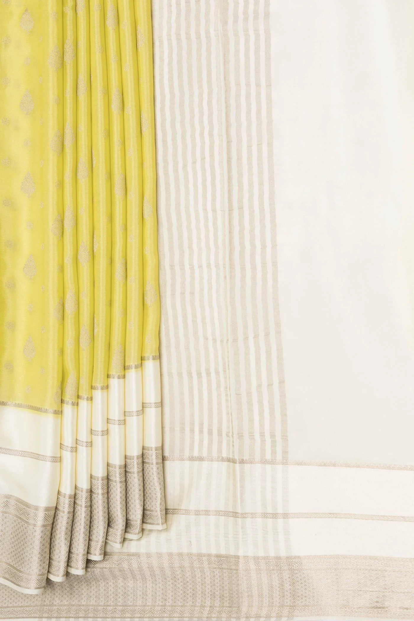 Lemon Yellow Dual Tone Tussar Silk Saree - Image 4