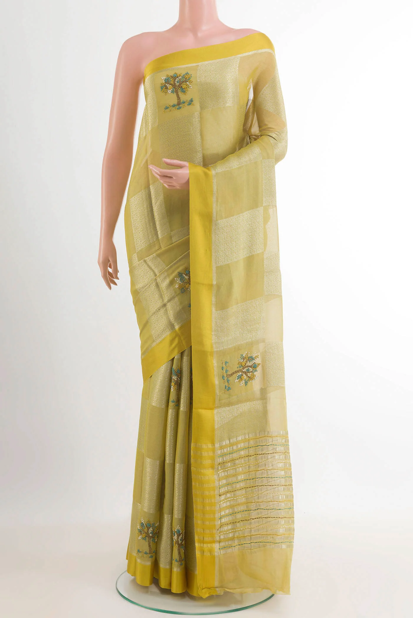 Lemon Yellow Mysore Georgette Saree