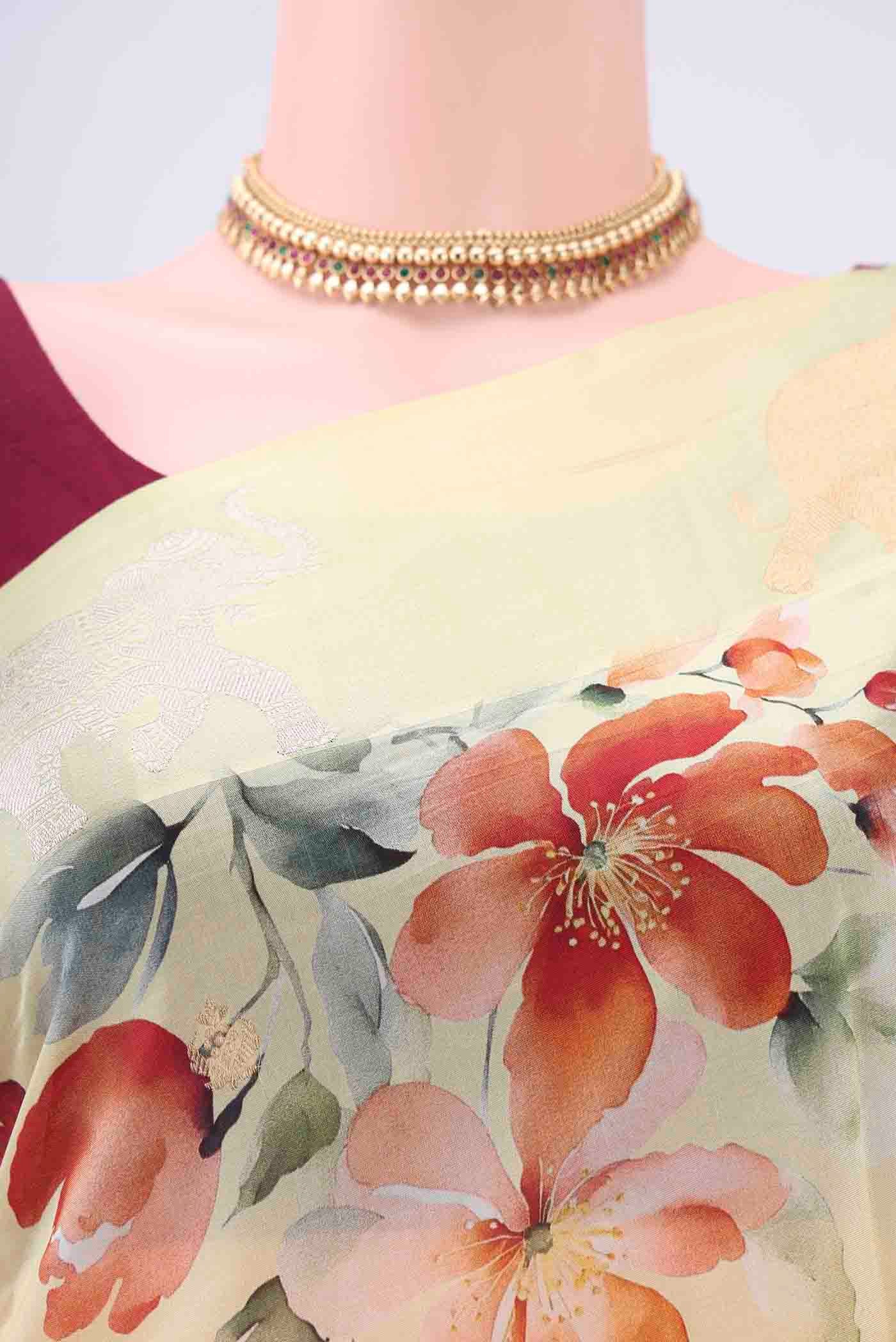 Lemon Yellow Tussar Silk Saree - Image 2
