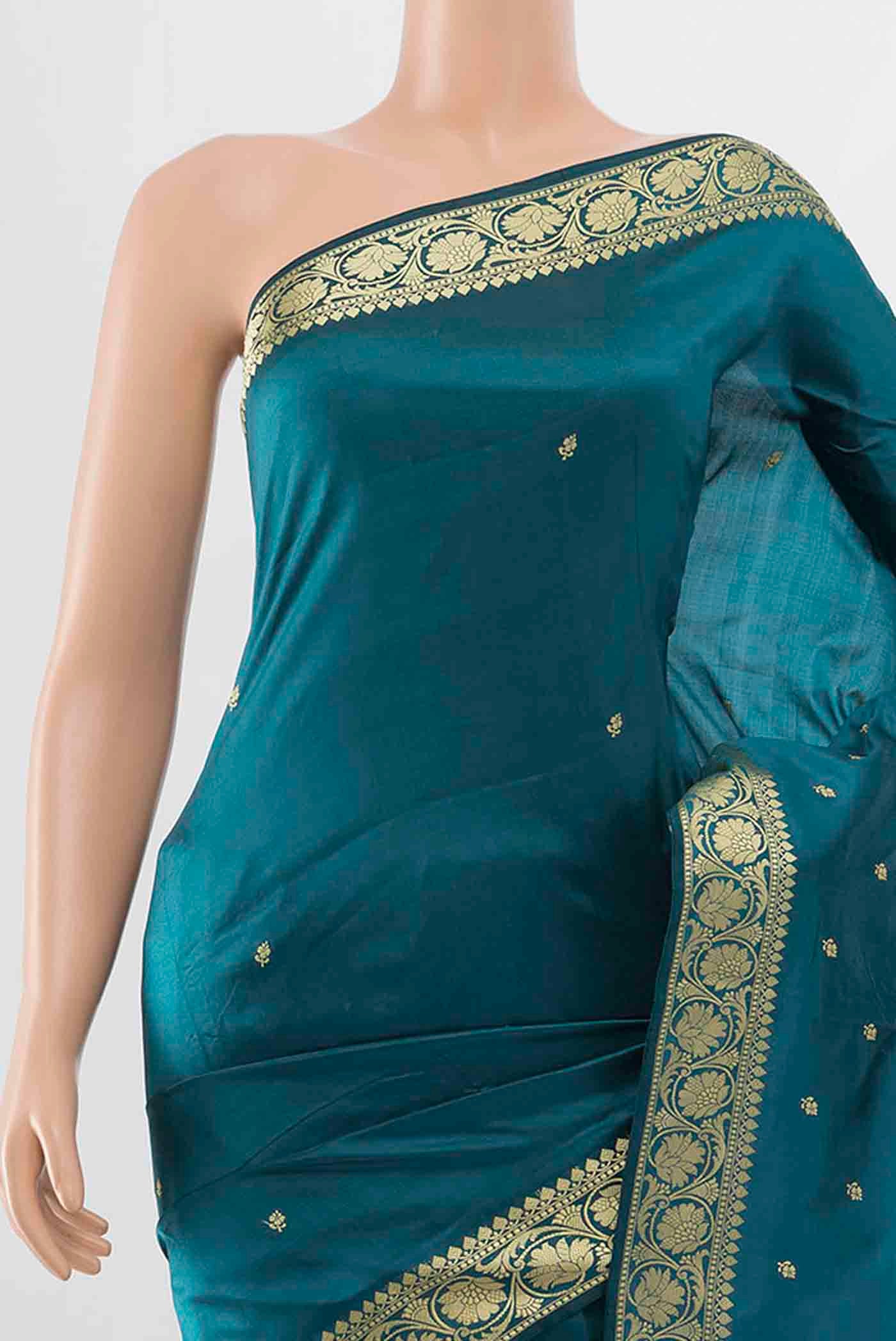 Light Blue Banarasi Katan Silk Saree - Image 2