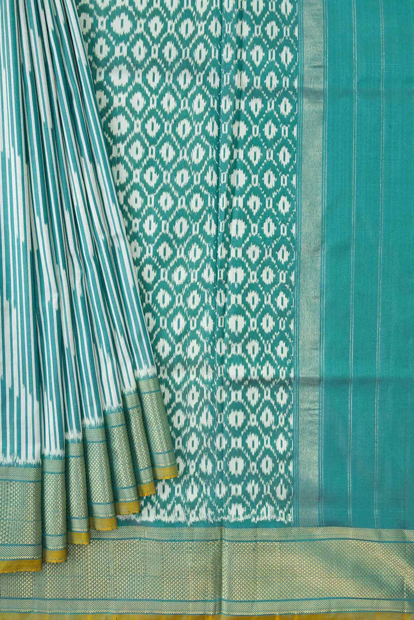 Light Blue Double Ikat Saree - Image 2
