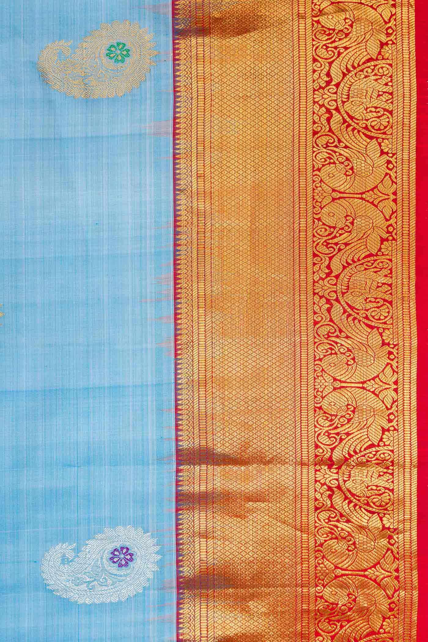 Light Blue Dual Tone Gadwal Silk Saree - Image 3
