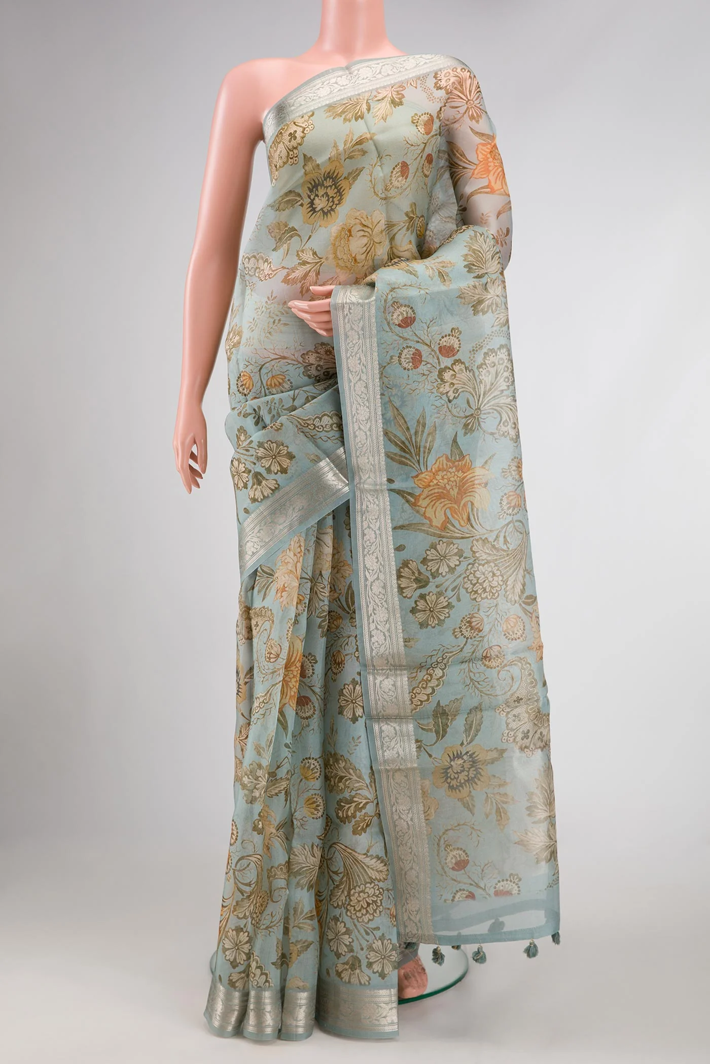 Light Blue Dual Tone Organza Silk Saree