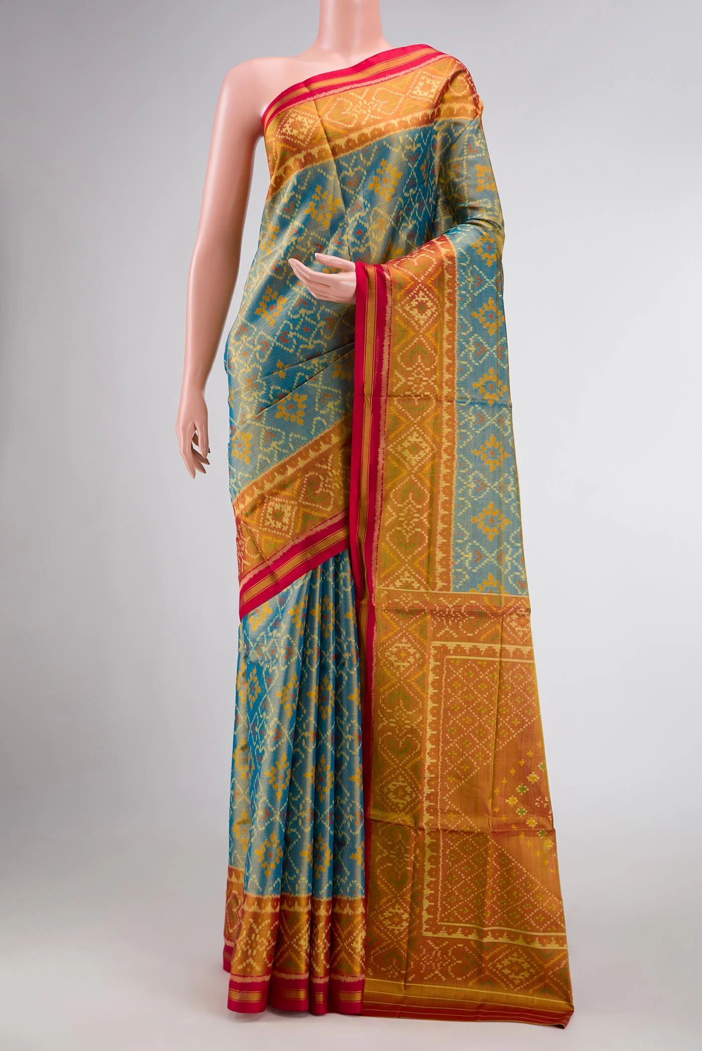 Light Blue Dual Tone Rajkot Patola Silk Saree
