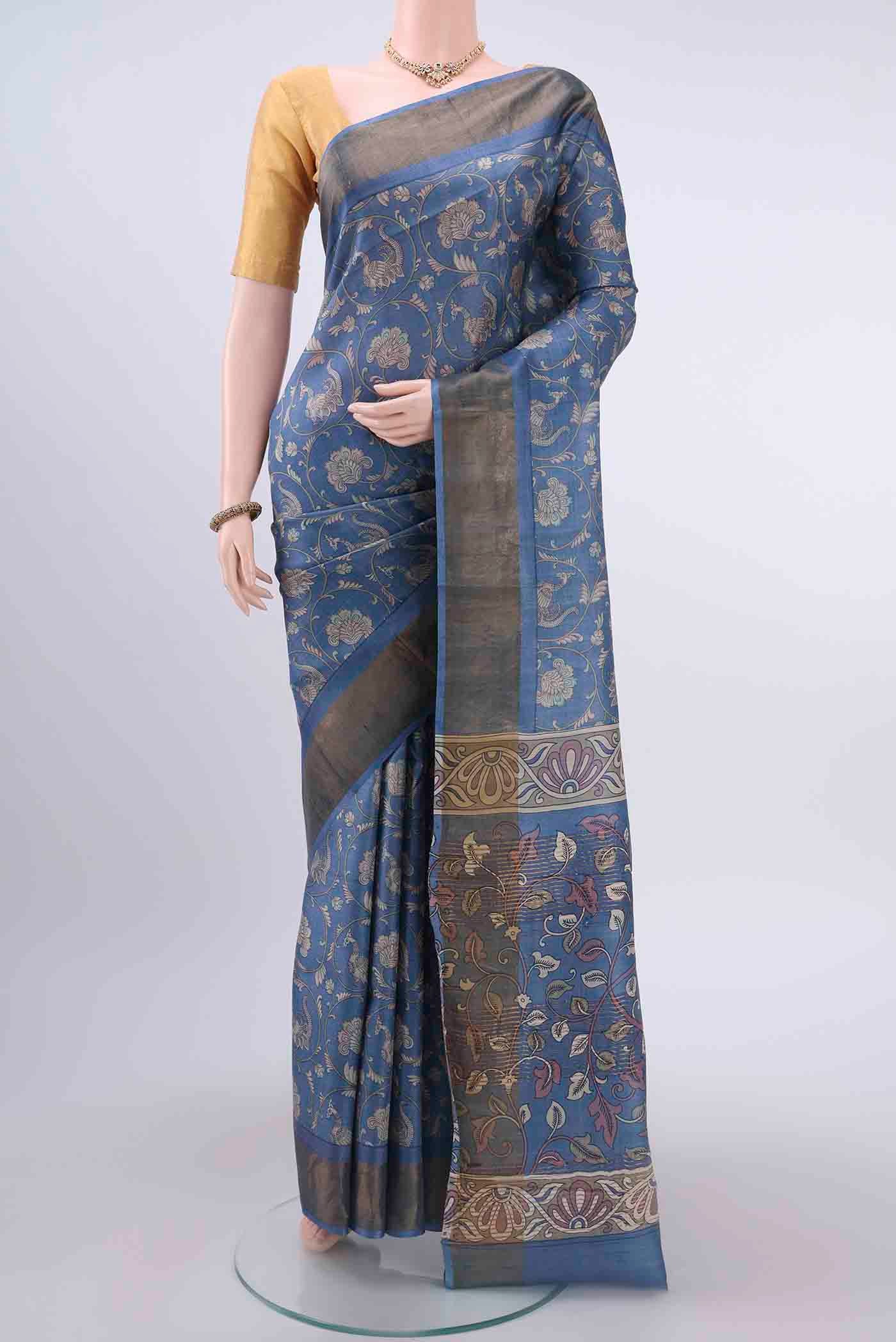 Light Blue Dual Tone Tussar Silk Saree