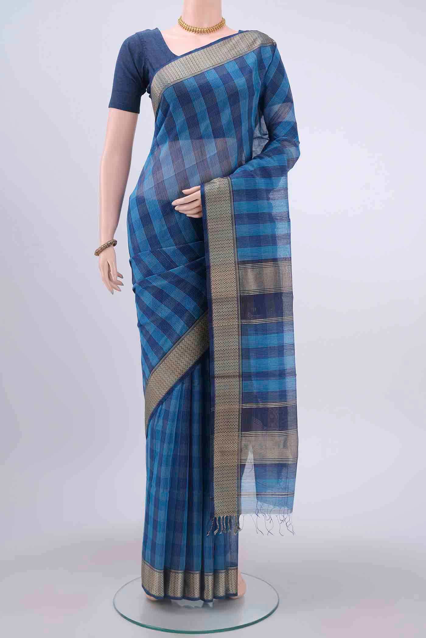 Light Blue Maheshwari Silk Cotton Saree