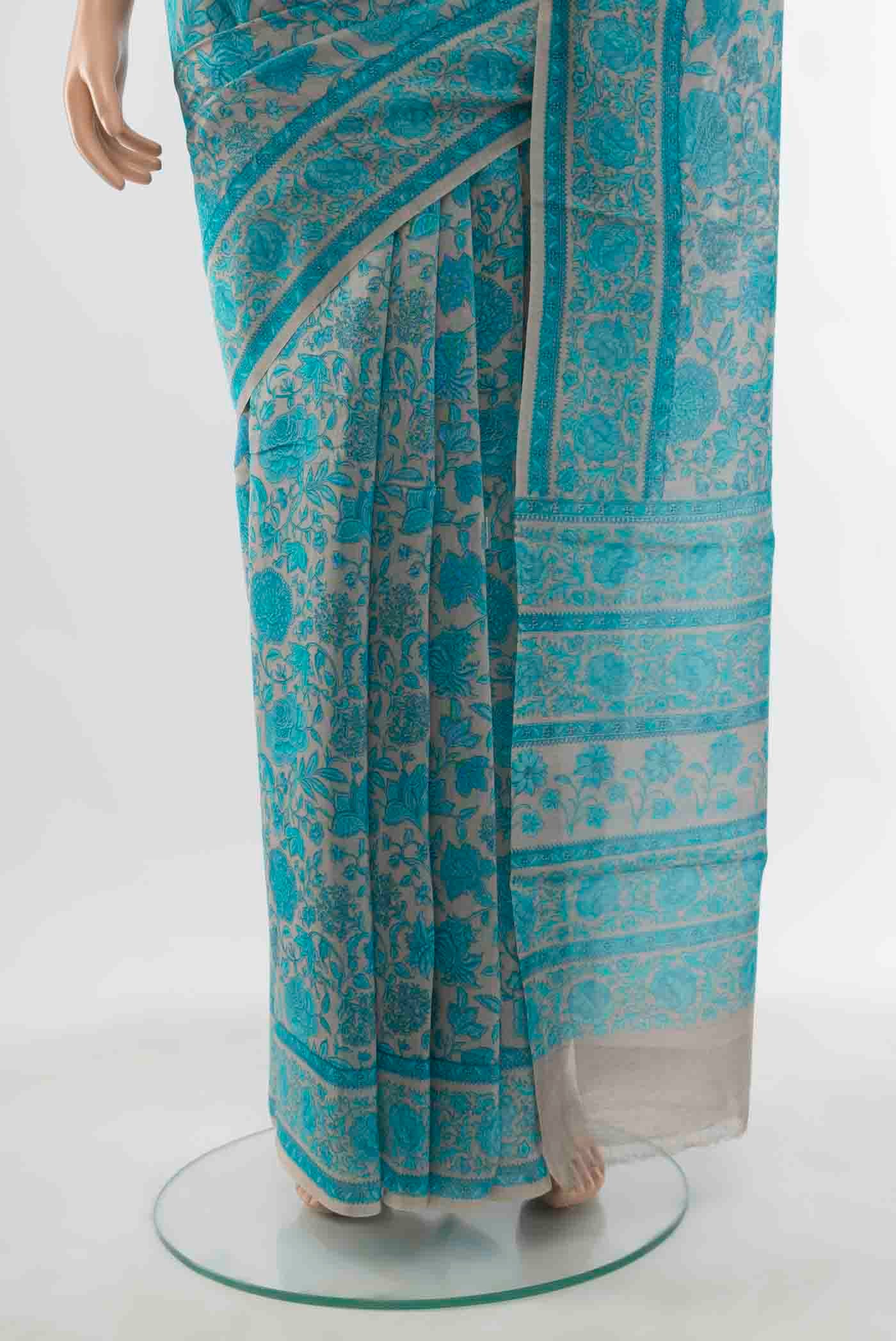 Light Blue Maheshwari Silk Cotton Saree - Image 3