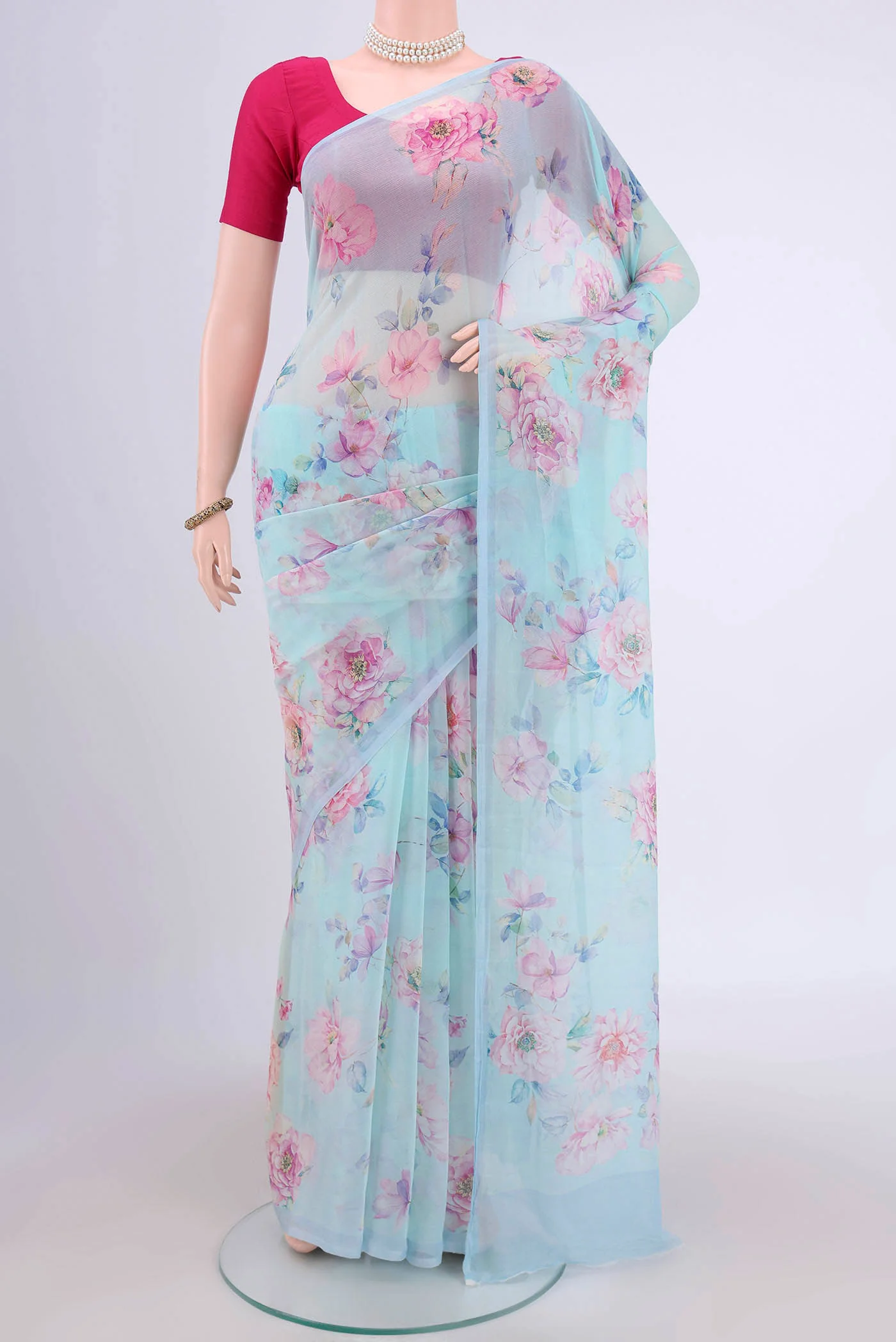 Light Blue Mysore Chiffon Saree