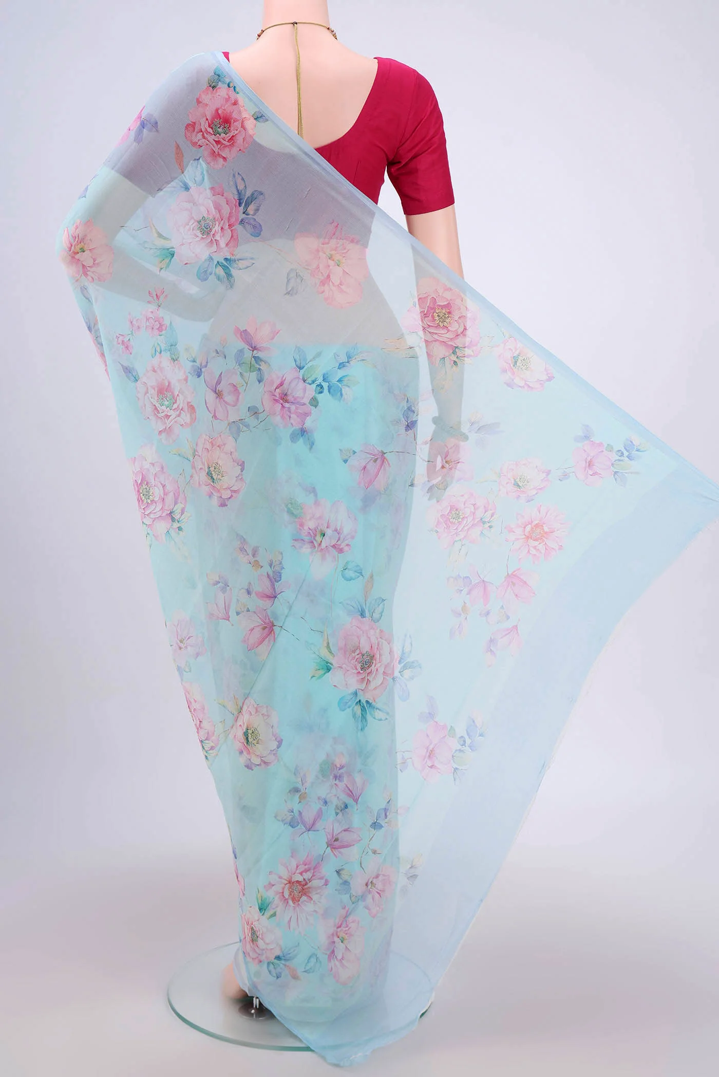 Light Blue Mysore Chiffon Saree - Image 3