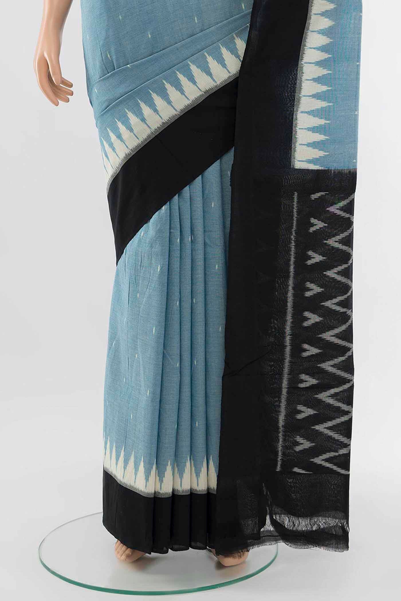 Light Blue Pochampally Cotton Saree - Image 3