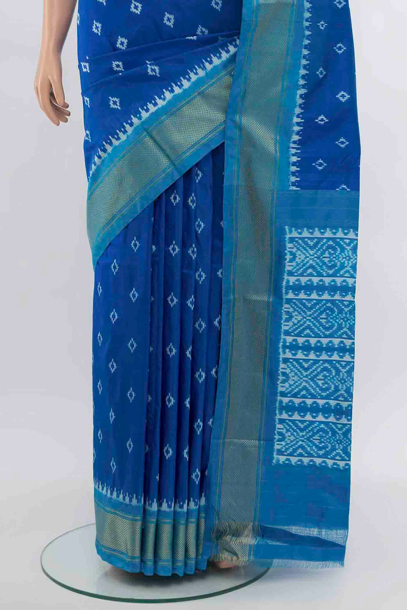 Light Blue Pochampally Nine Yards Saree - Image 3