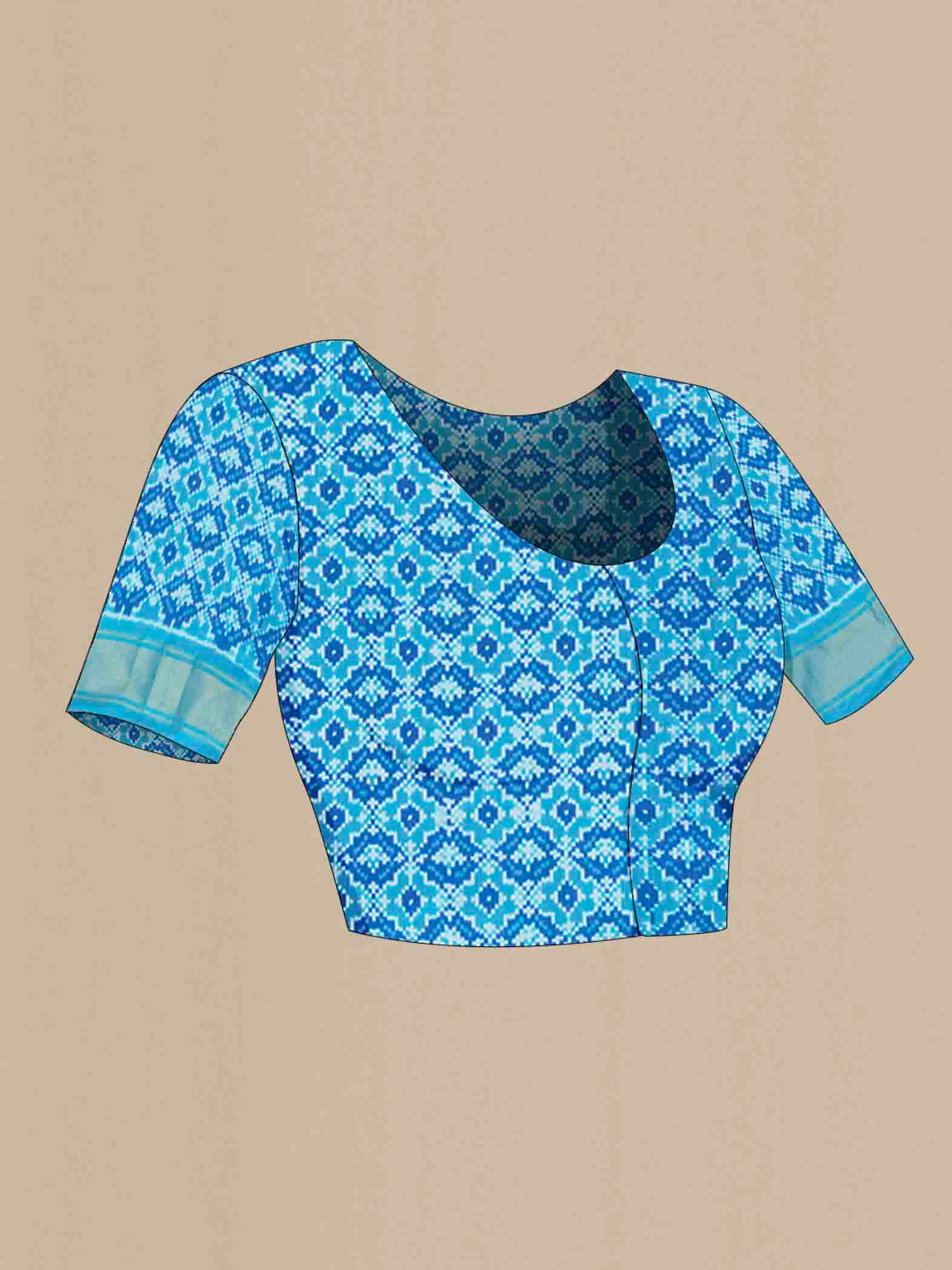 Light Blue Pochampally Nine Yards Saree - Image 4