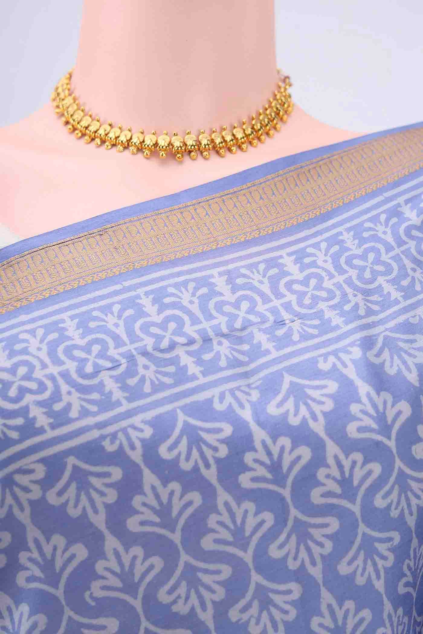 Light Blue Printed Silk Saree - Image 2