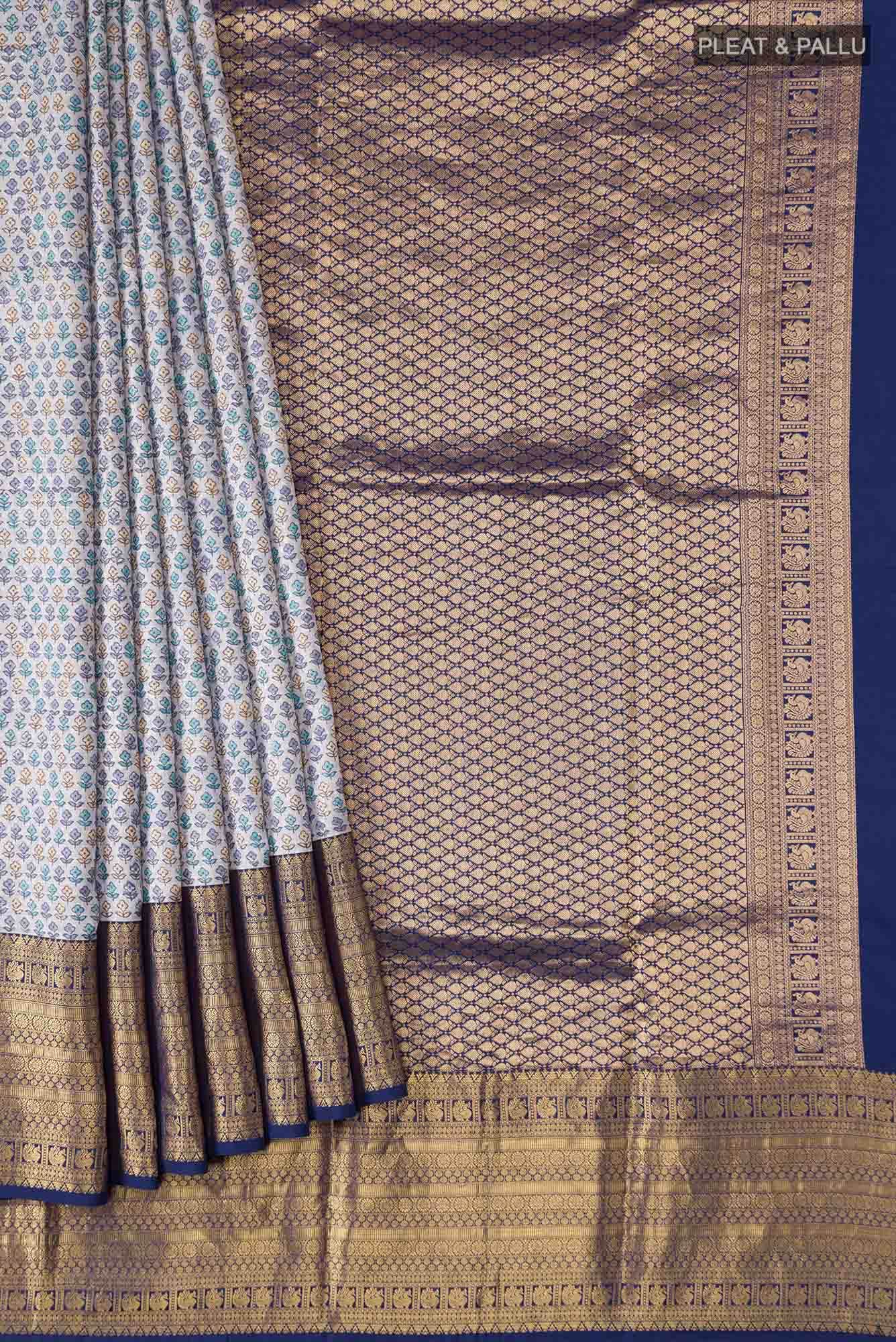 Light Blue Printed Silk Saree - Image 2