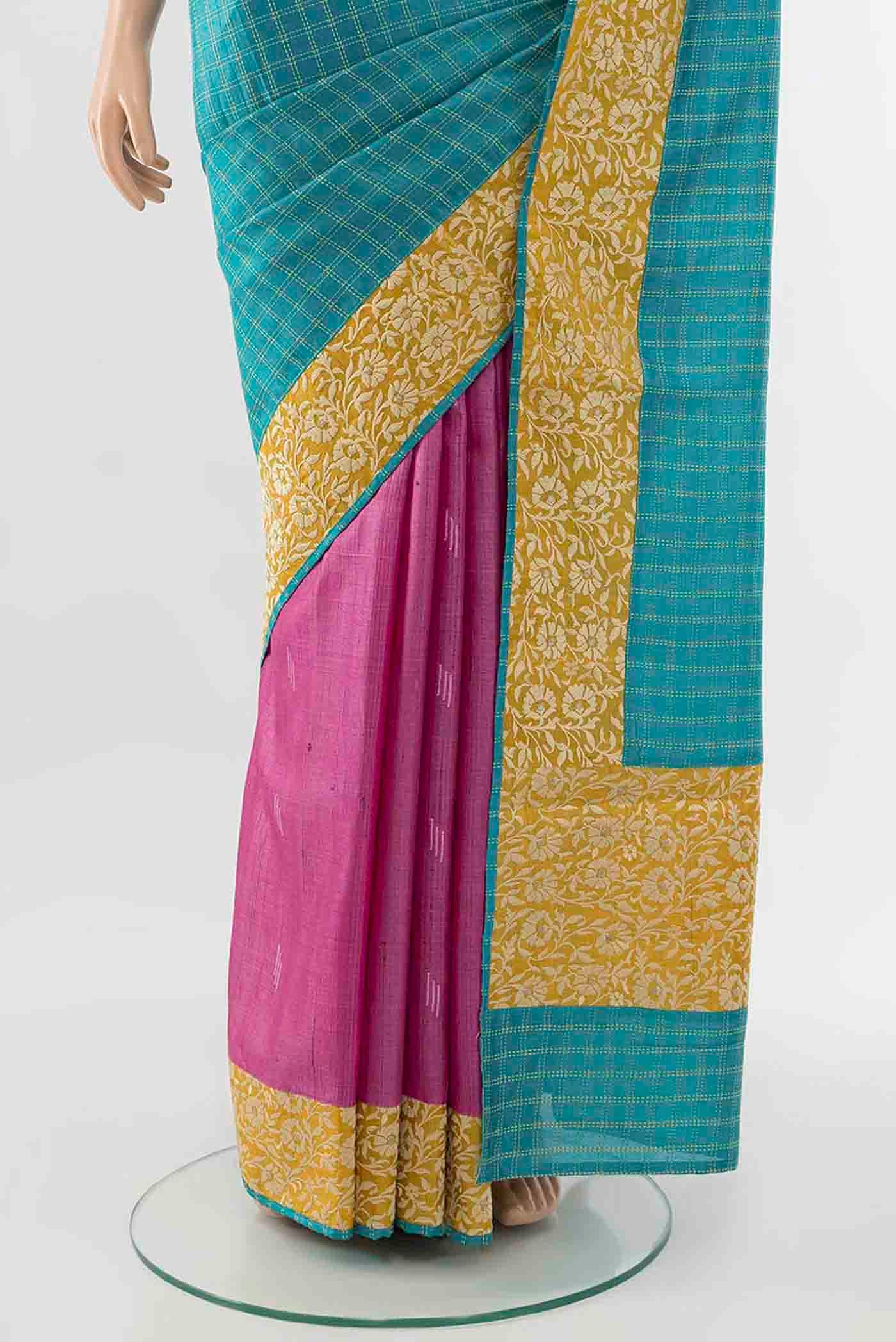 Light Blue Tussar Silk Saree - Image 3