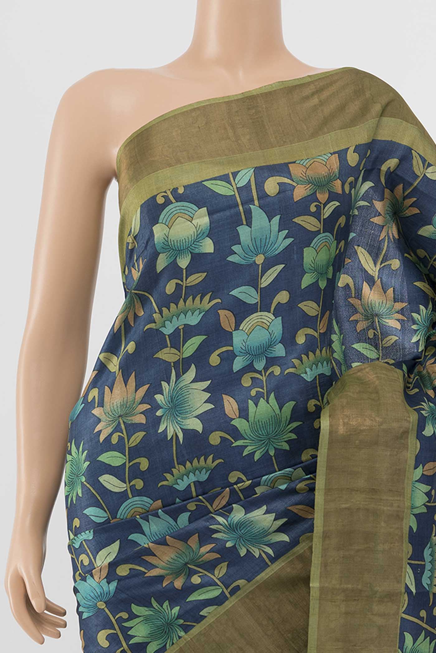 Light Blue Tussar Silk Saree - Image 2