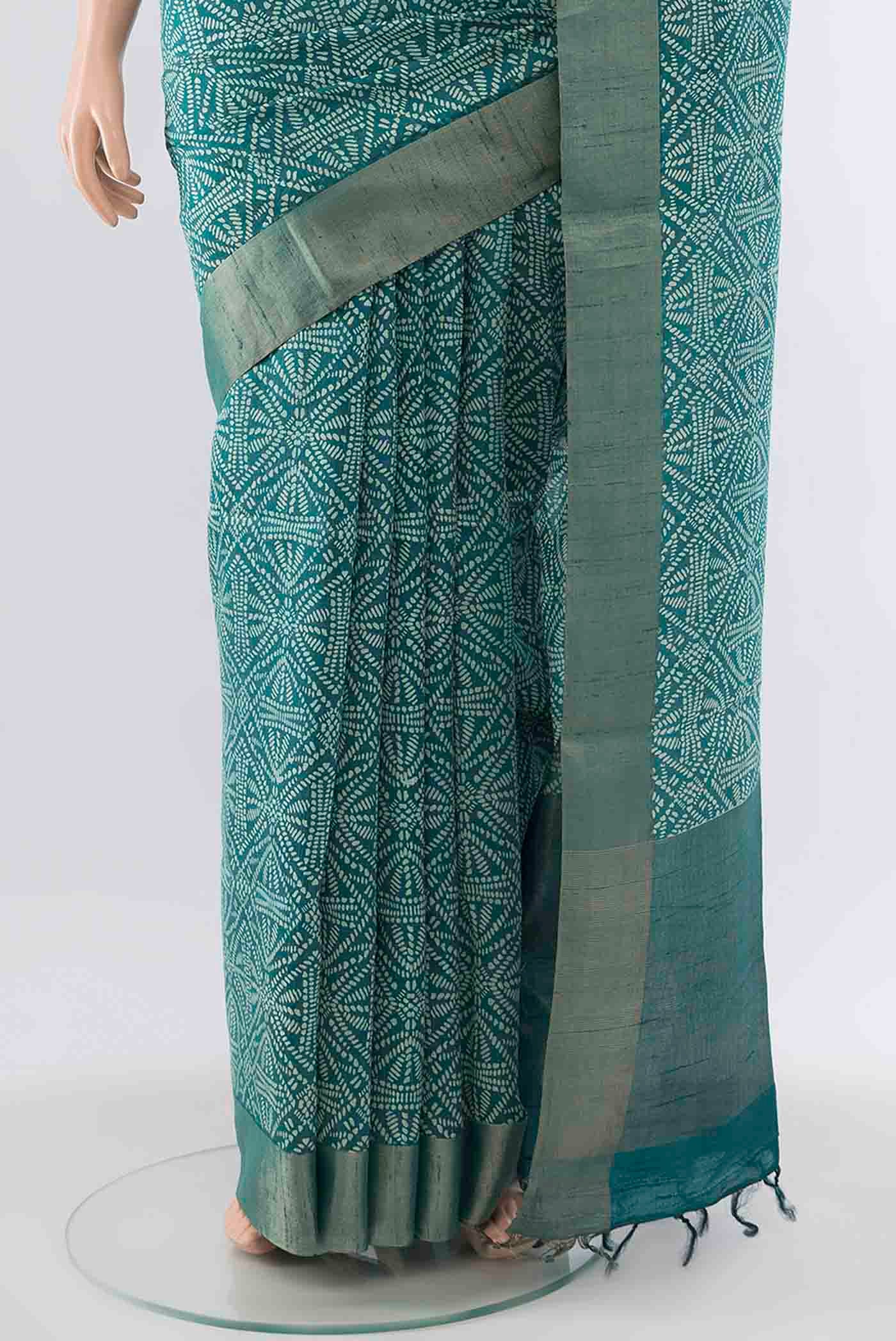 Blue Tussar Silk Saree - Image 3