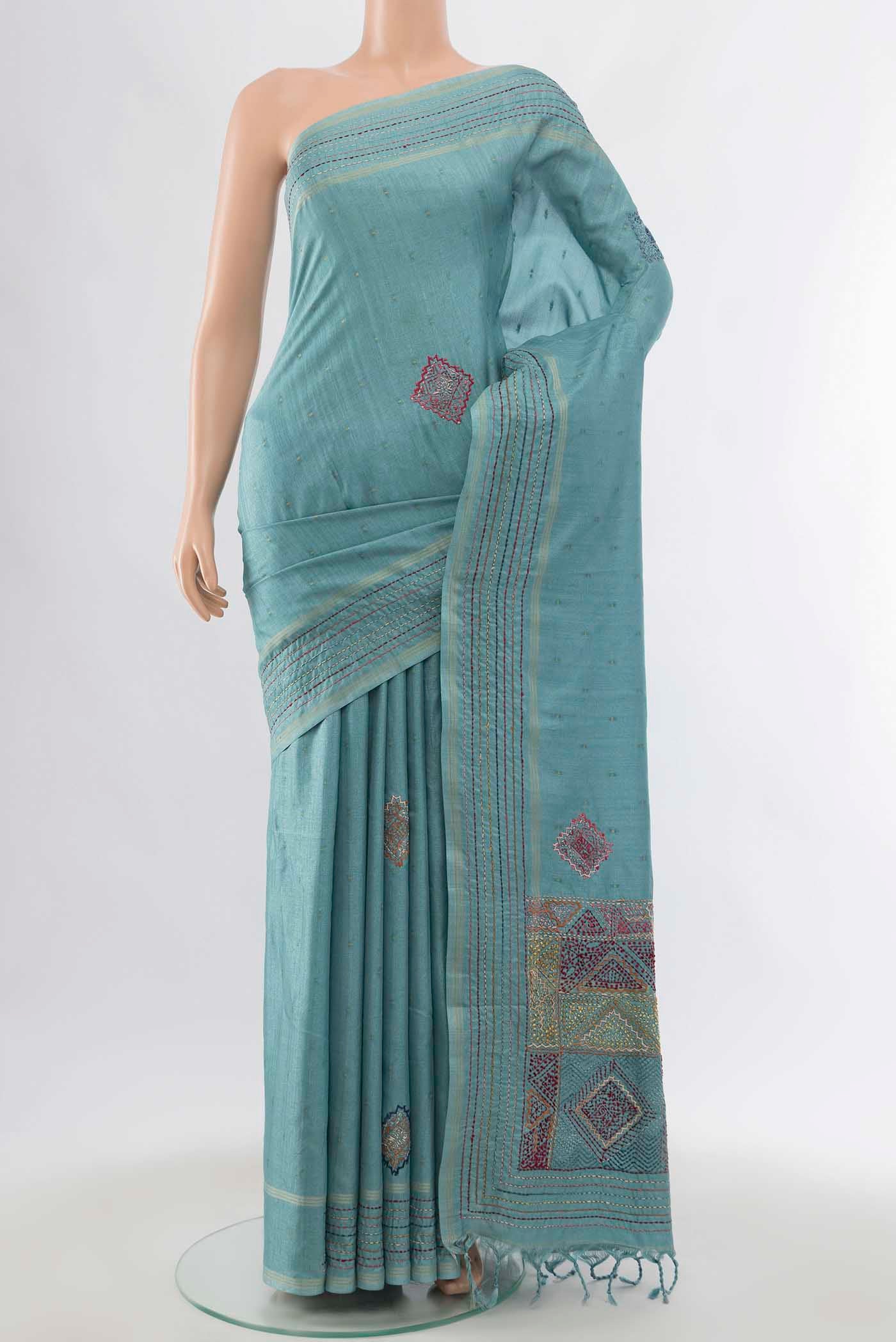 Light Blue Blended Tussar Silk Saree