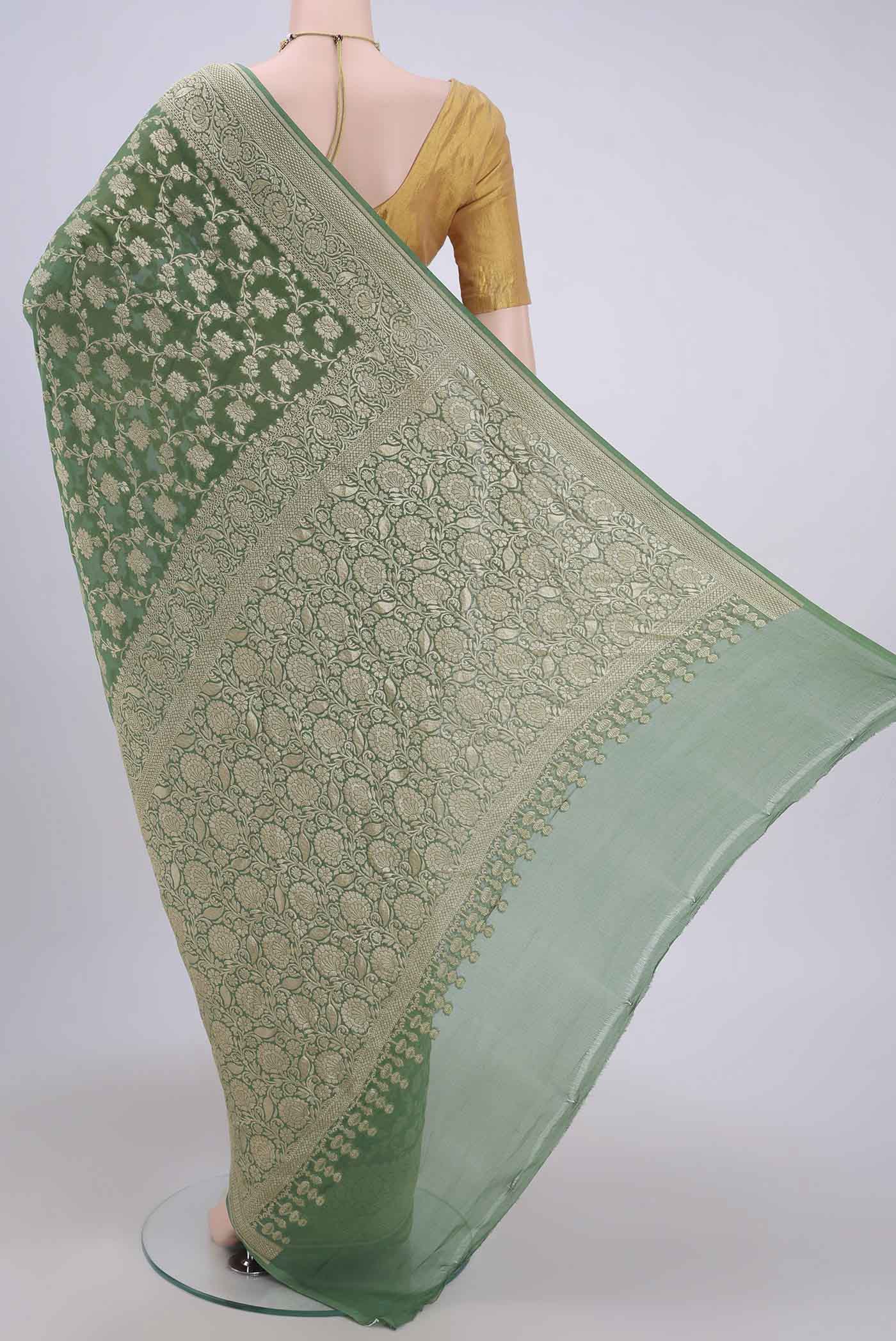 Green Banarasi Georgette Saree - Image 3