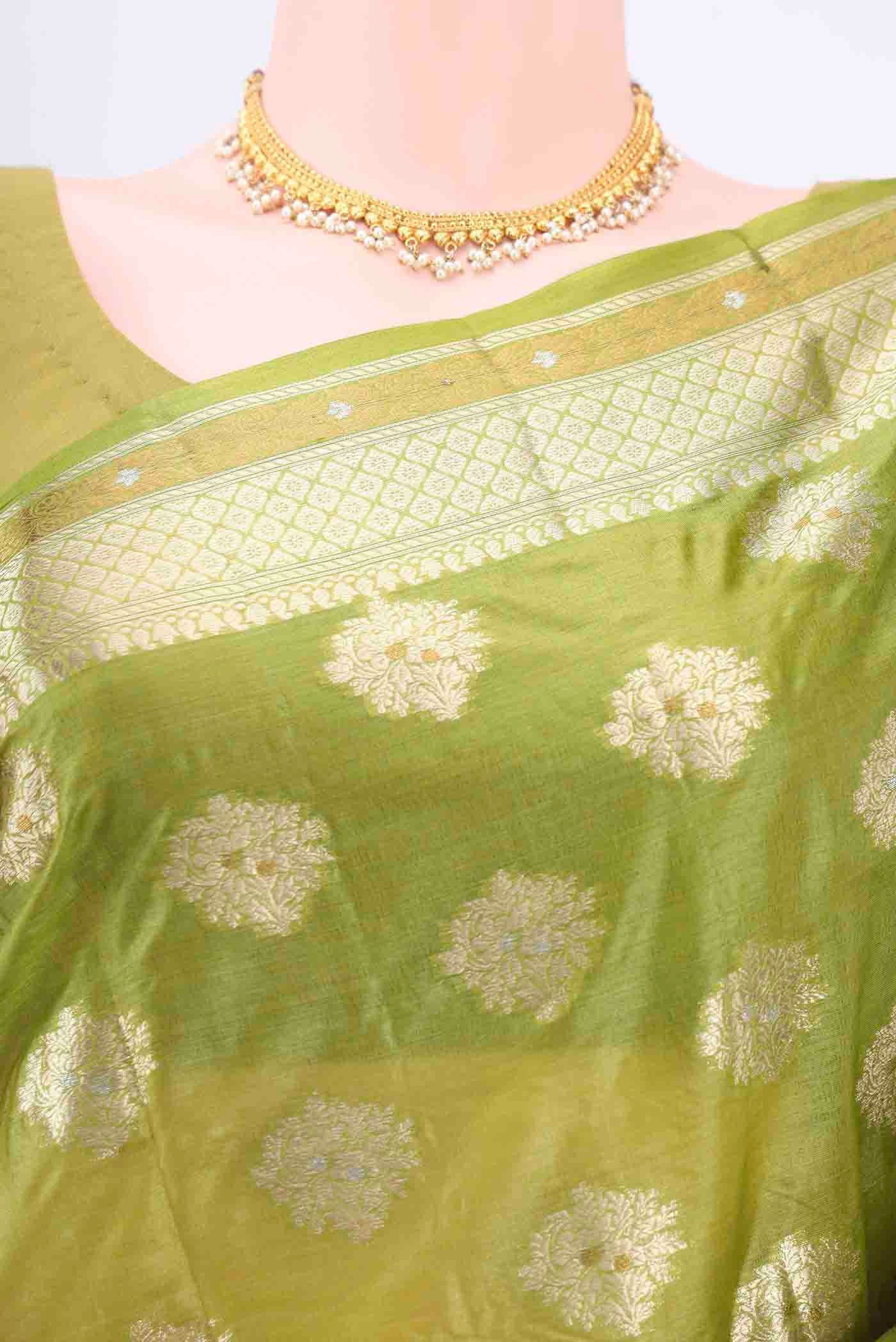 Green Banarasi Tussar Silk Saree - Image 2