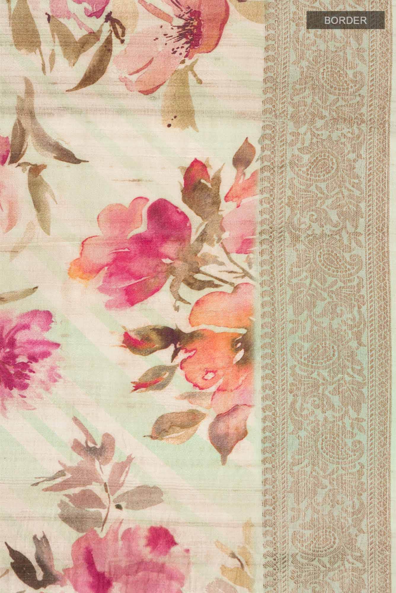 Light Green Bhagalpuri Tussar Silk Saree - Image 5