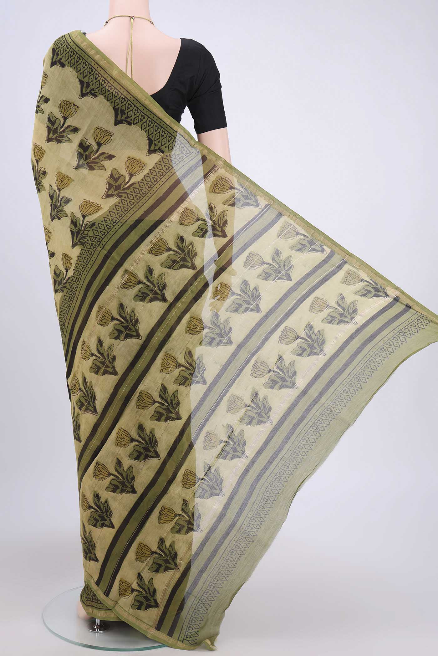 Beige Chanderi Silk Cotton Saree - Image 3