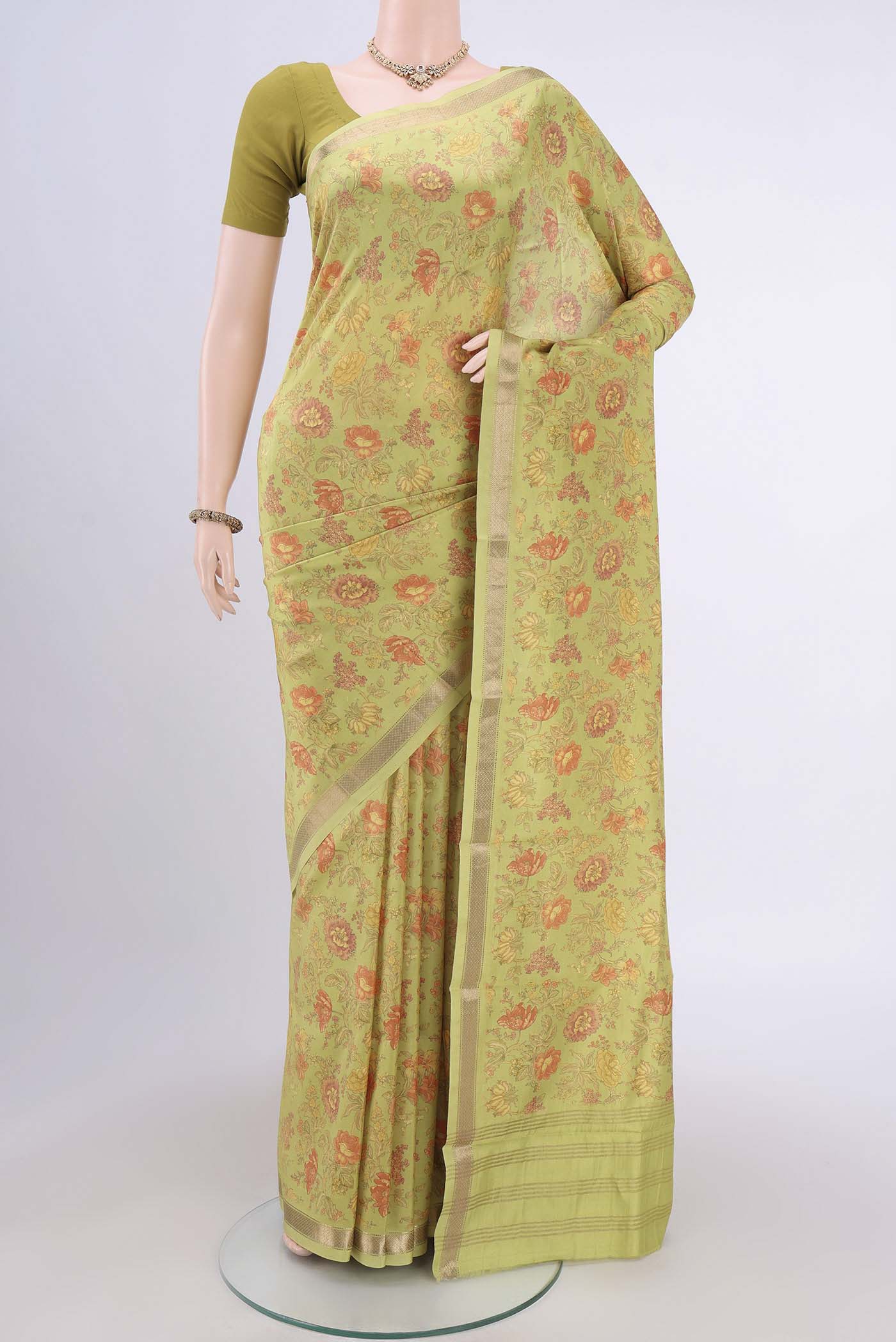 Light Green Printed Silk Saree