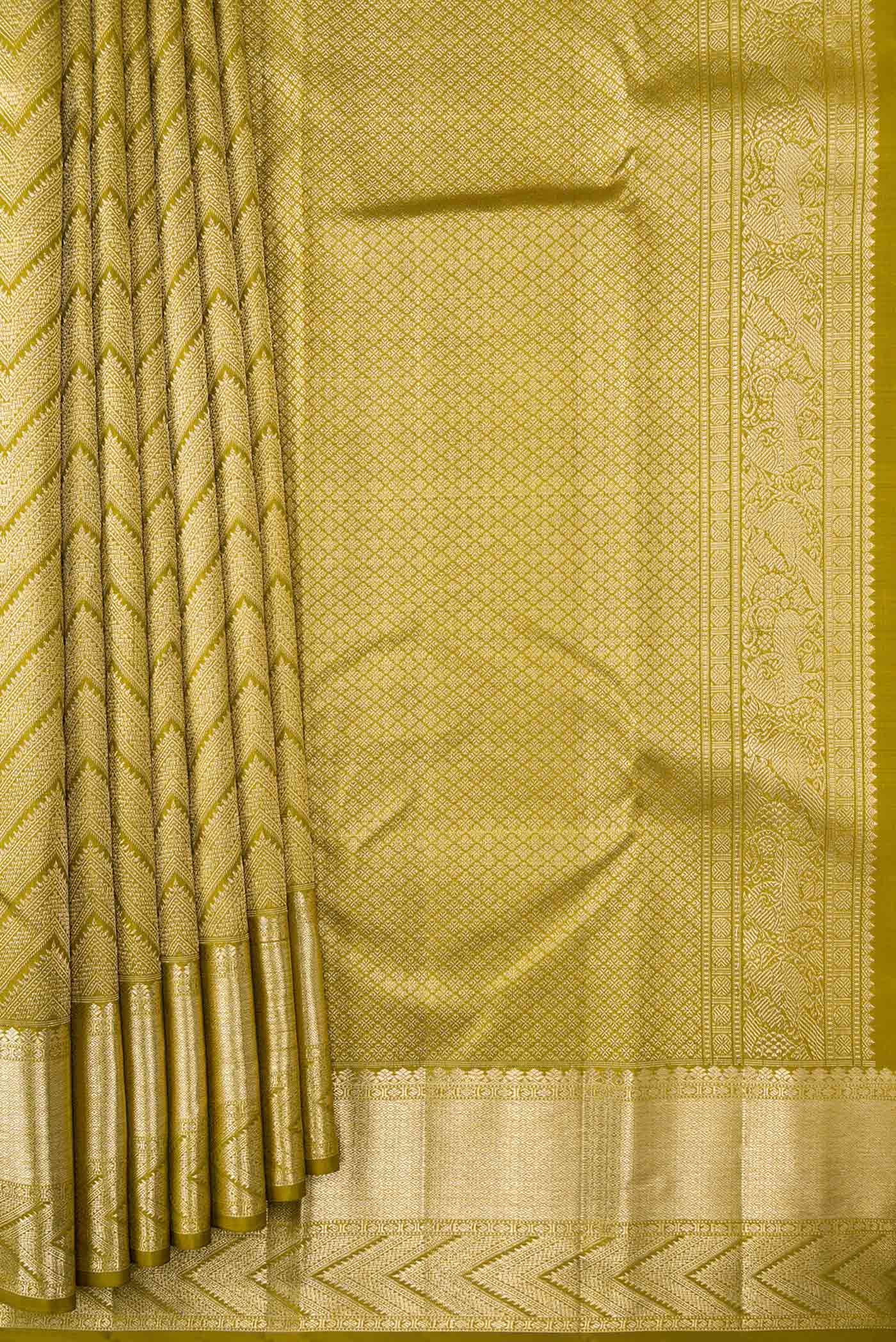 Light Green Dual Tone Kanchipuram Silk Saree - Image 4