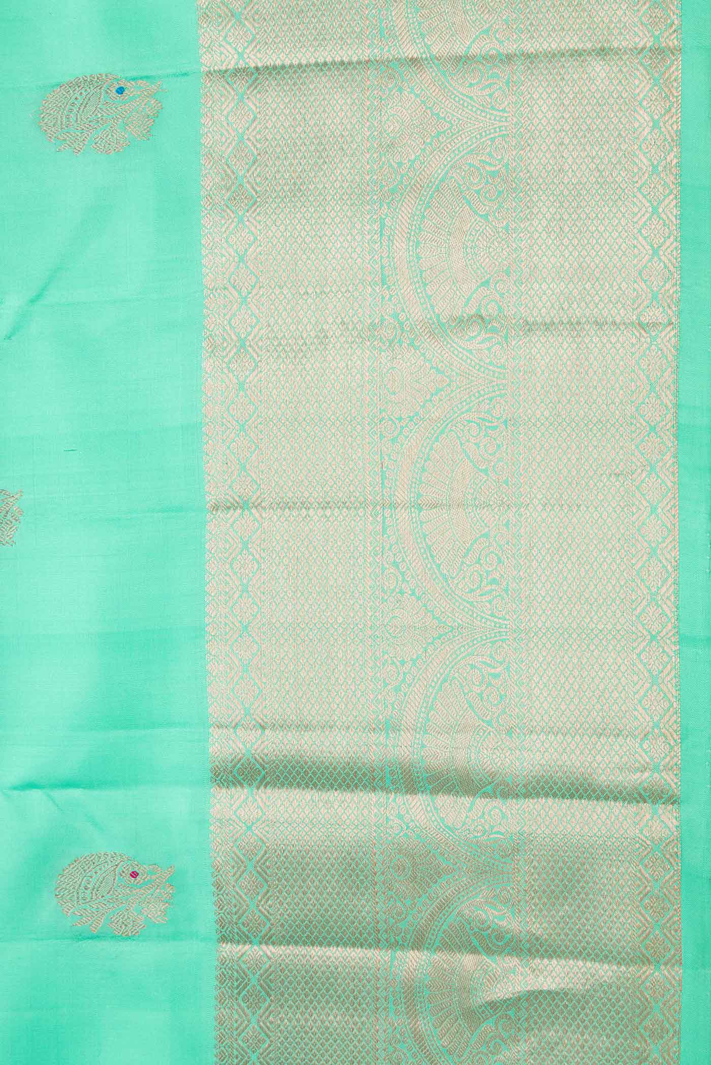 Light Green Dual Tone Kanjivaram Silk Saree - Image 3