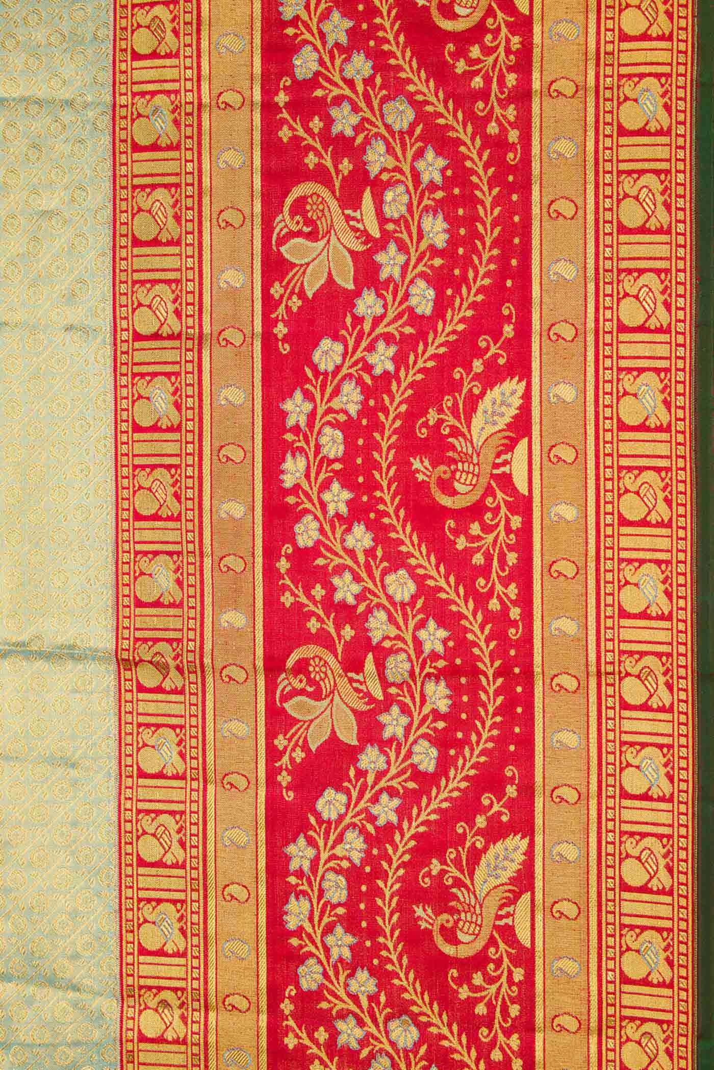 Light Green Dual Tone Kanchipuram Tissue Silk Saree - Image 3