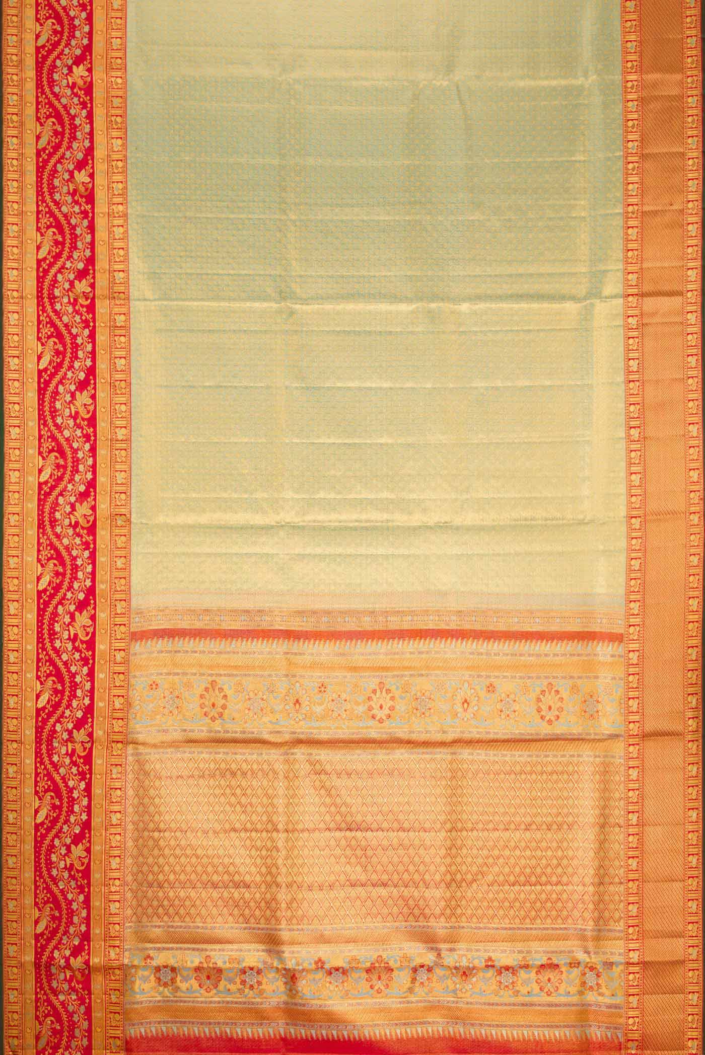 Light Green Dual Tone Kanchipuram Tissue Silk Saree - Image 6