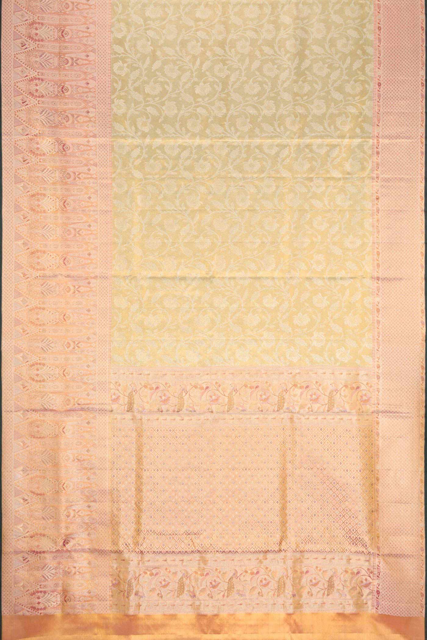 Light Green Dual Tone Kanchipuram Tissue Silk Saree - Image 6