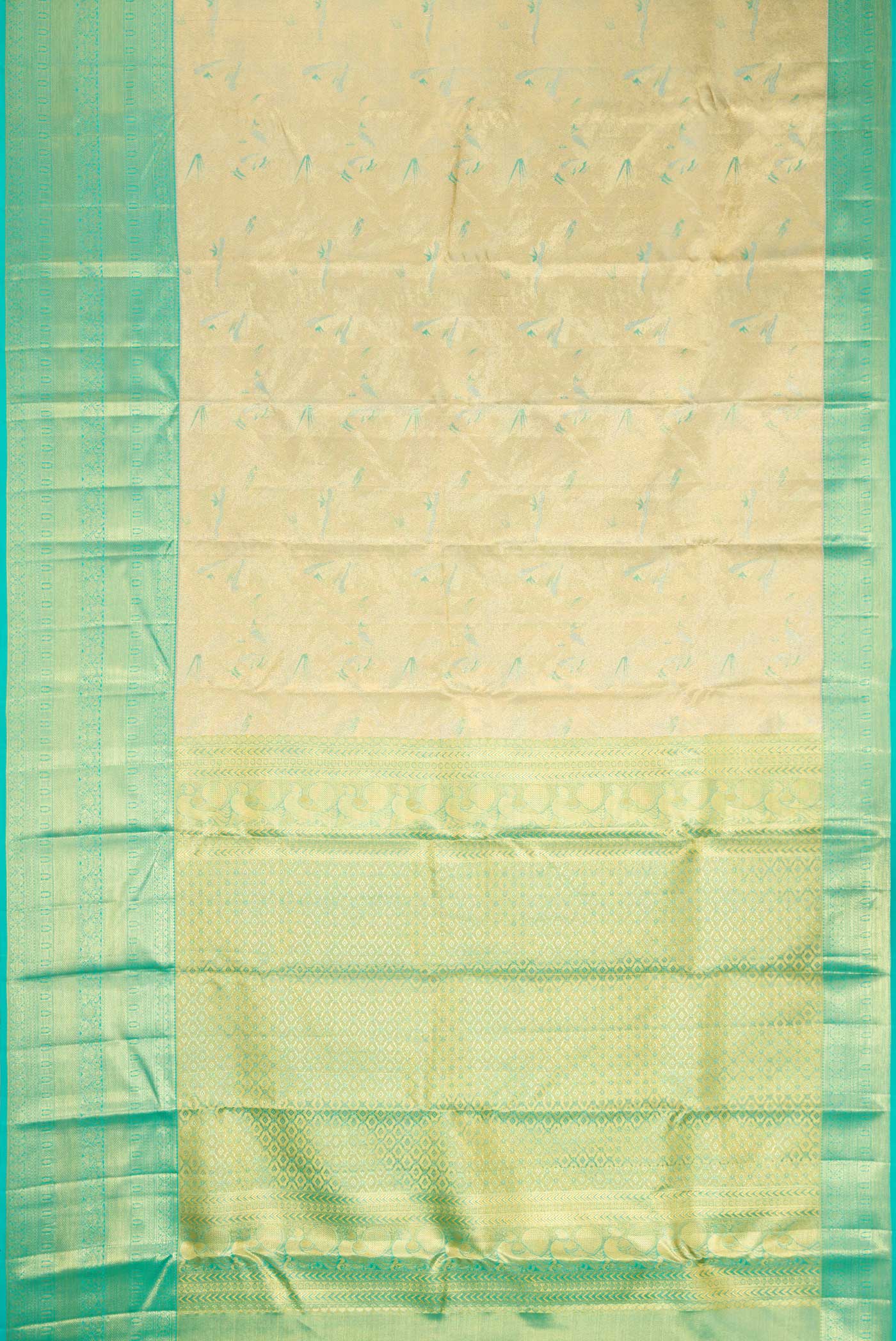 Light Green Dual Tone Kanchipuram Tissue Silk Saree - Image 6
