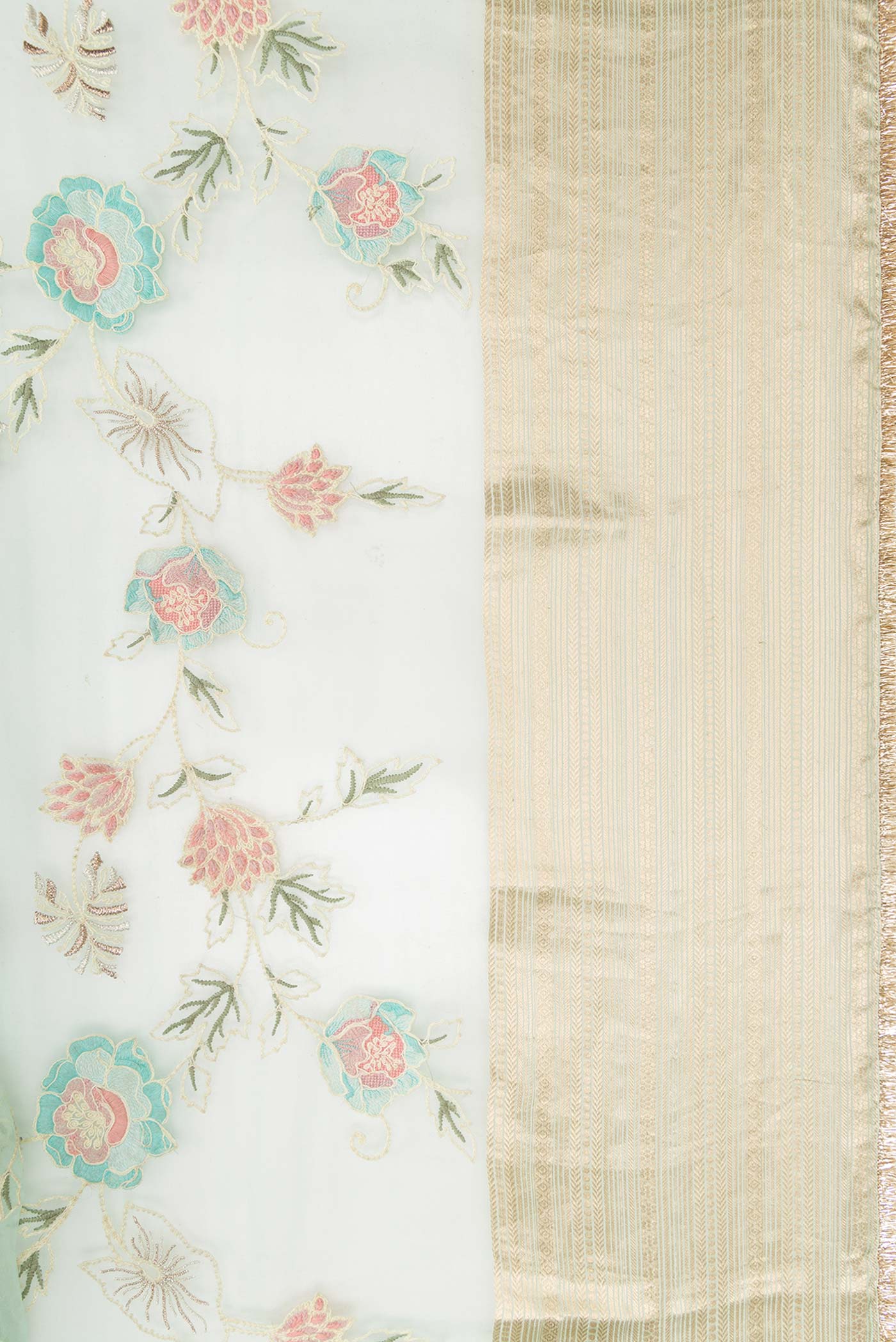 Light Blue Organza Silk Saree - Image 3