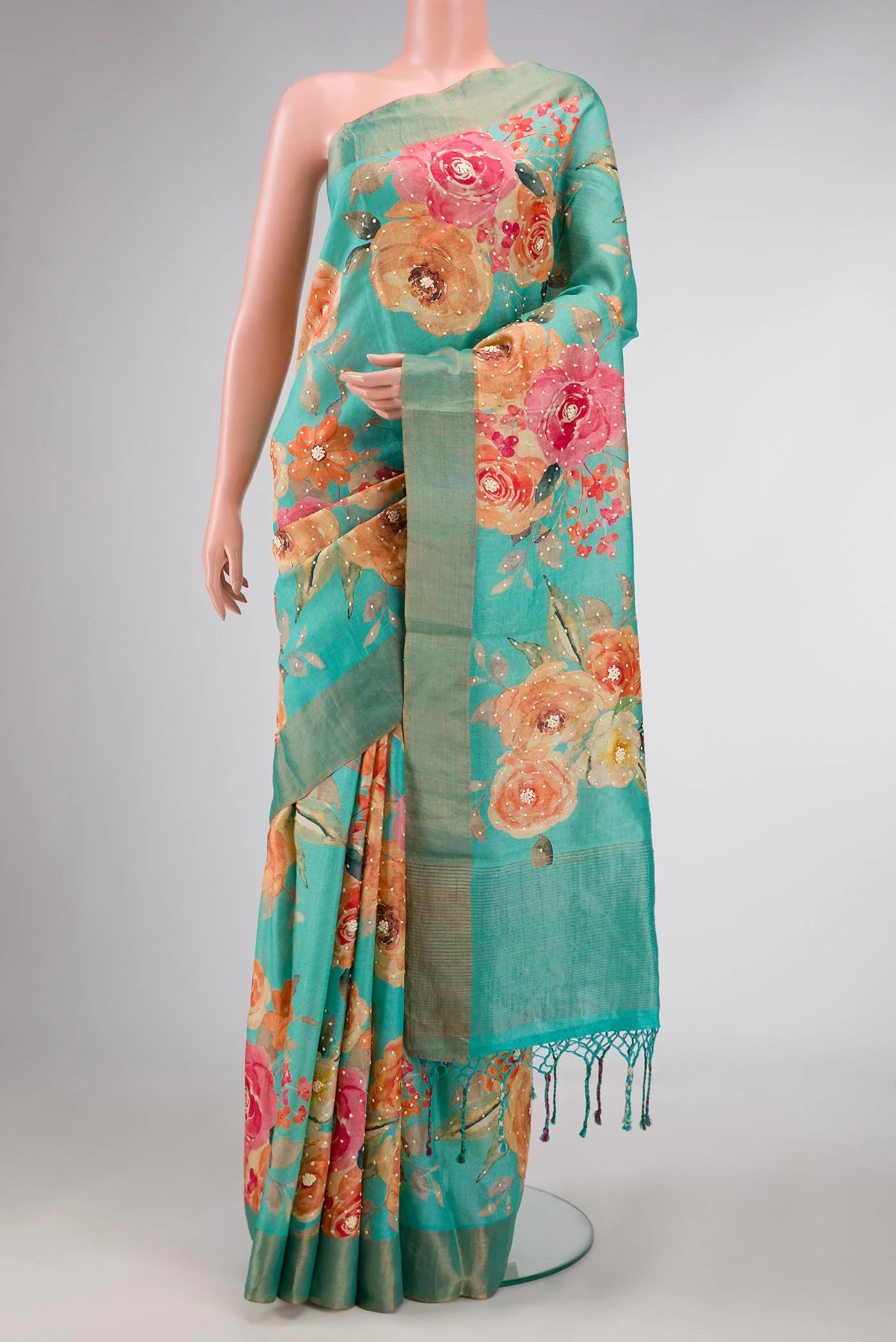 Light Green Dual Tone Tussar Silk Saree