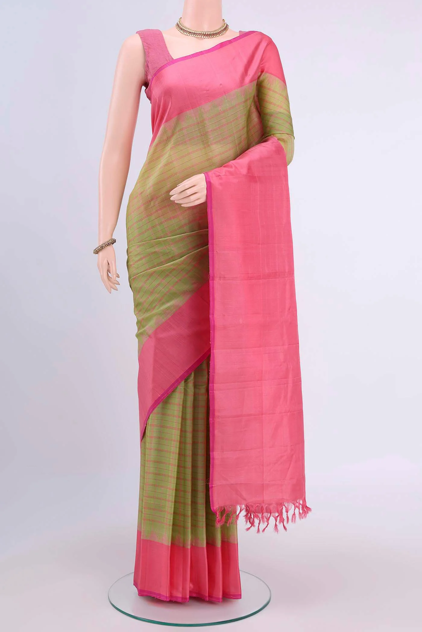 Green with Pink Color Gadwal Silk Saree