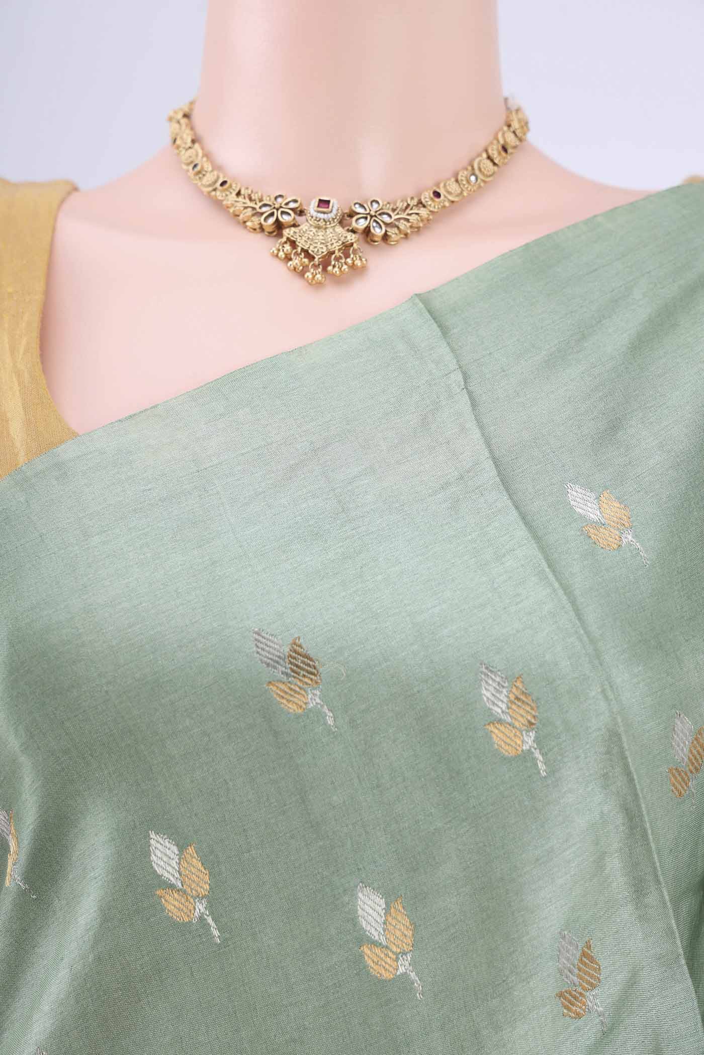 Light Green MP Tussar Saree - Image 2