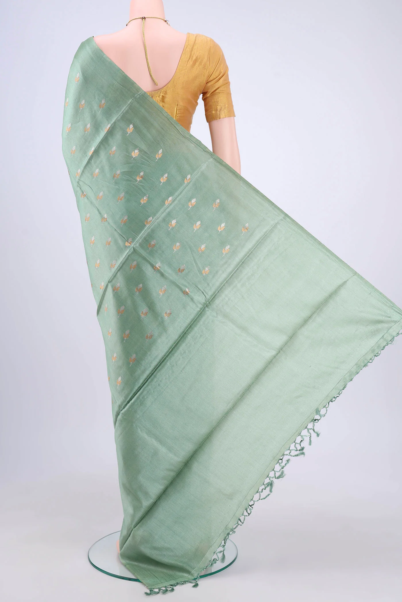 Light Green MP Tussar Saree - Image 3