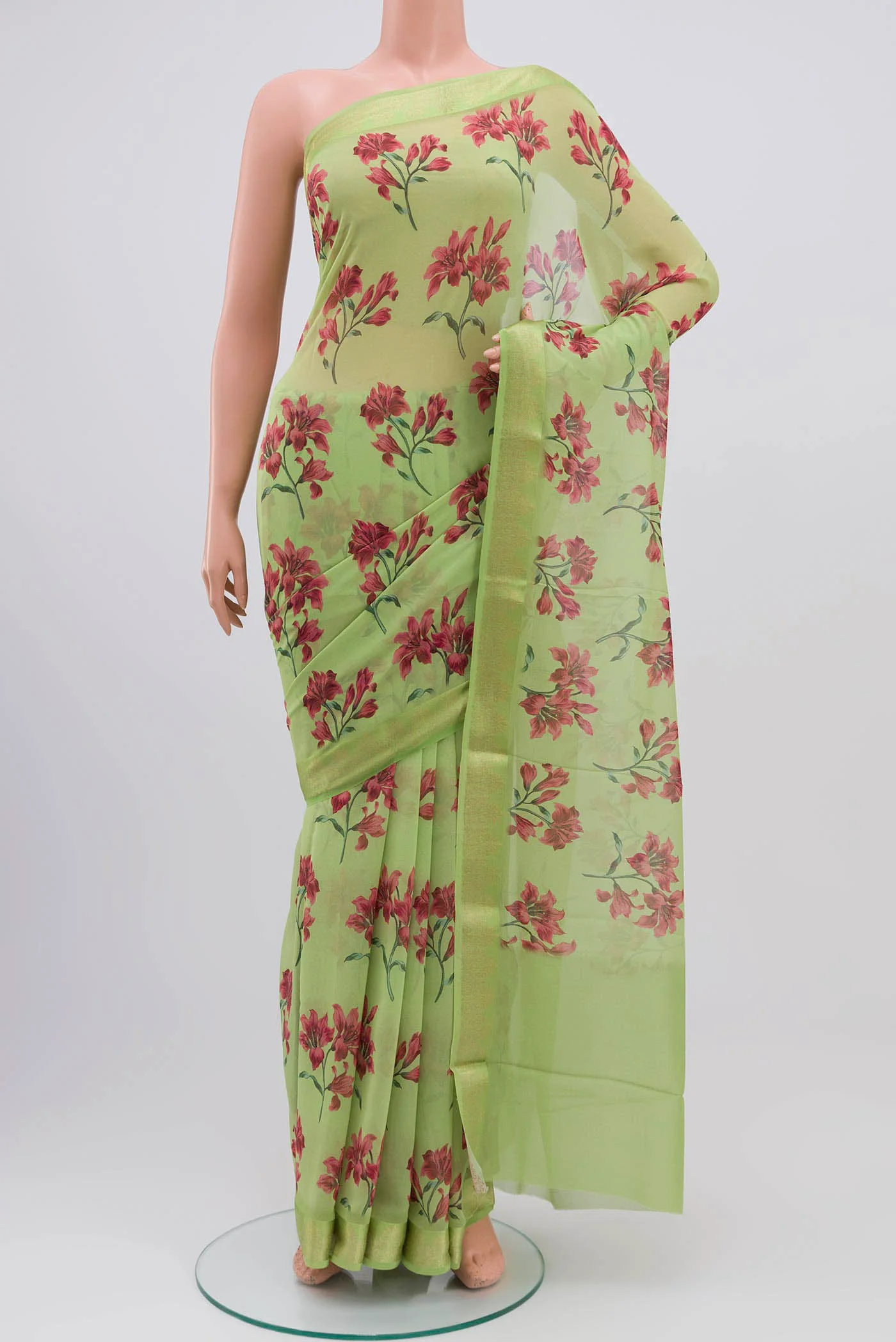 Light Green Mysore Chiffon Saree