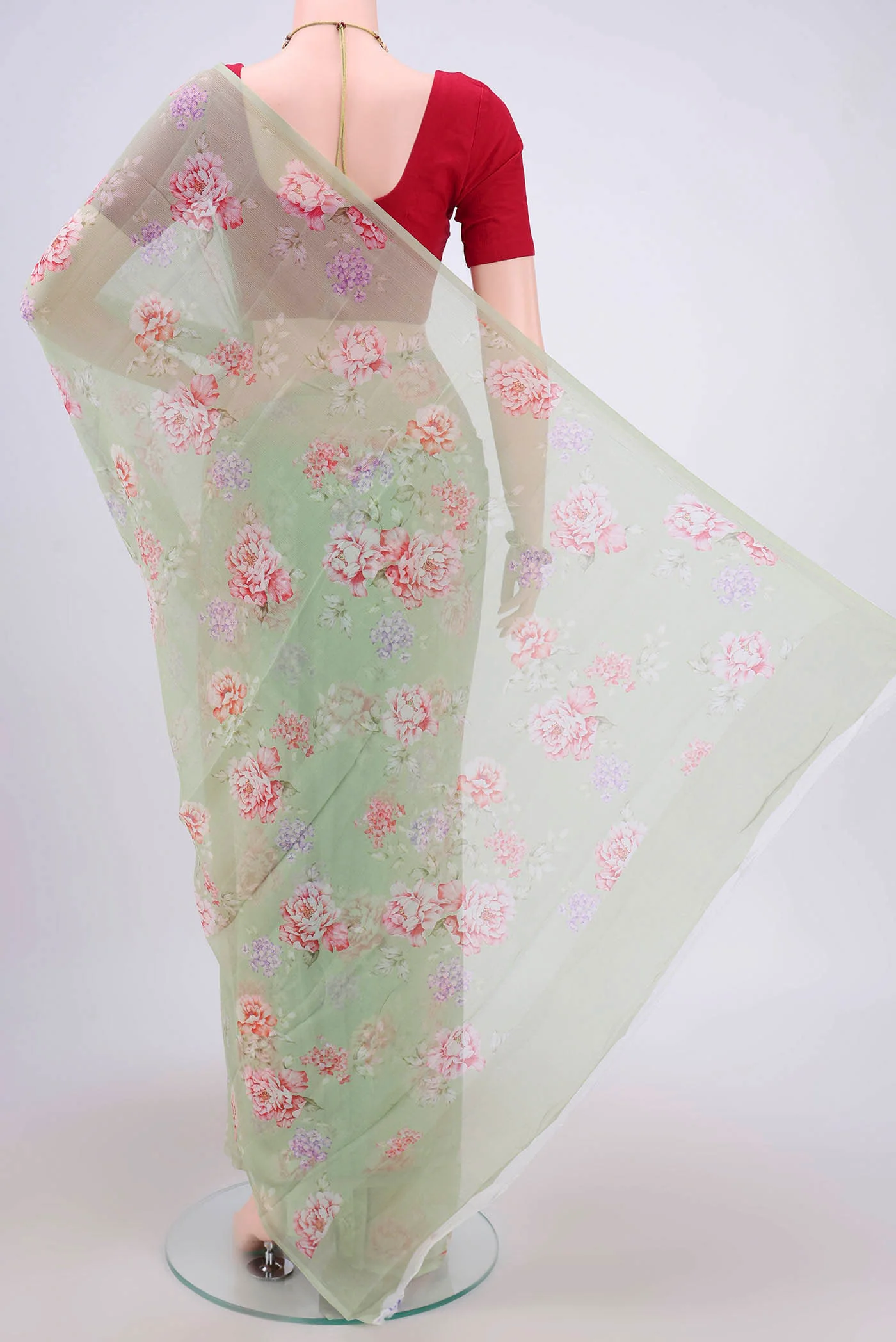 Light Green Mysore Chiffon Saree - Image 3