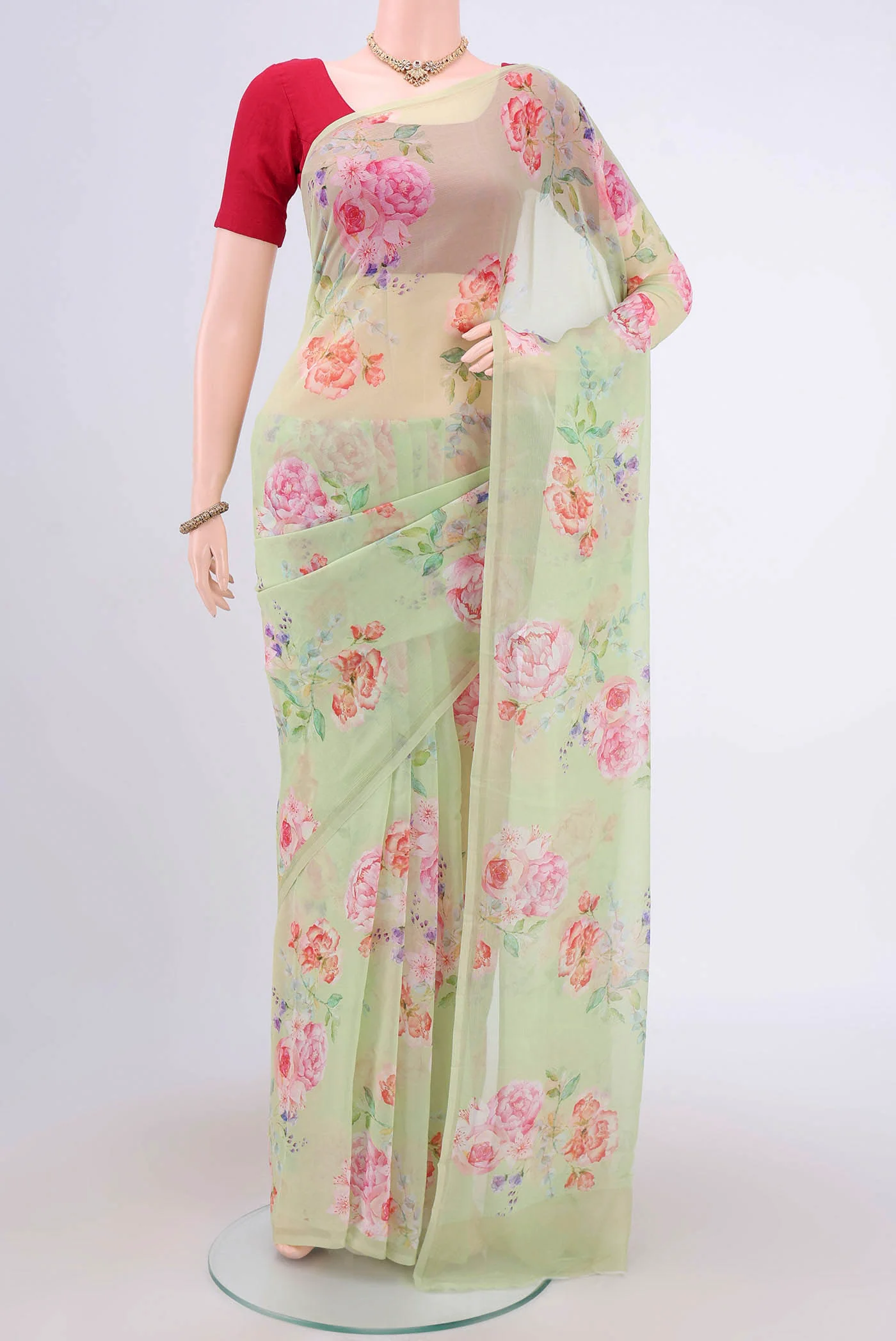 Light Green Mysore Chiffon Saree