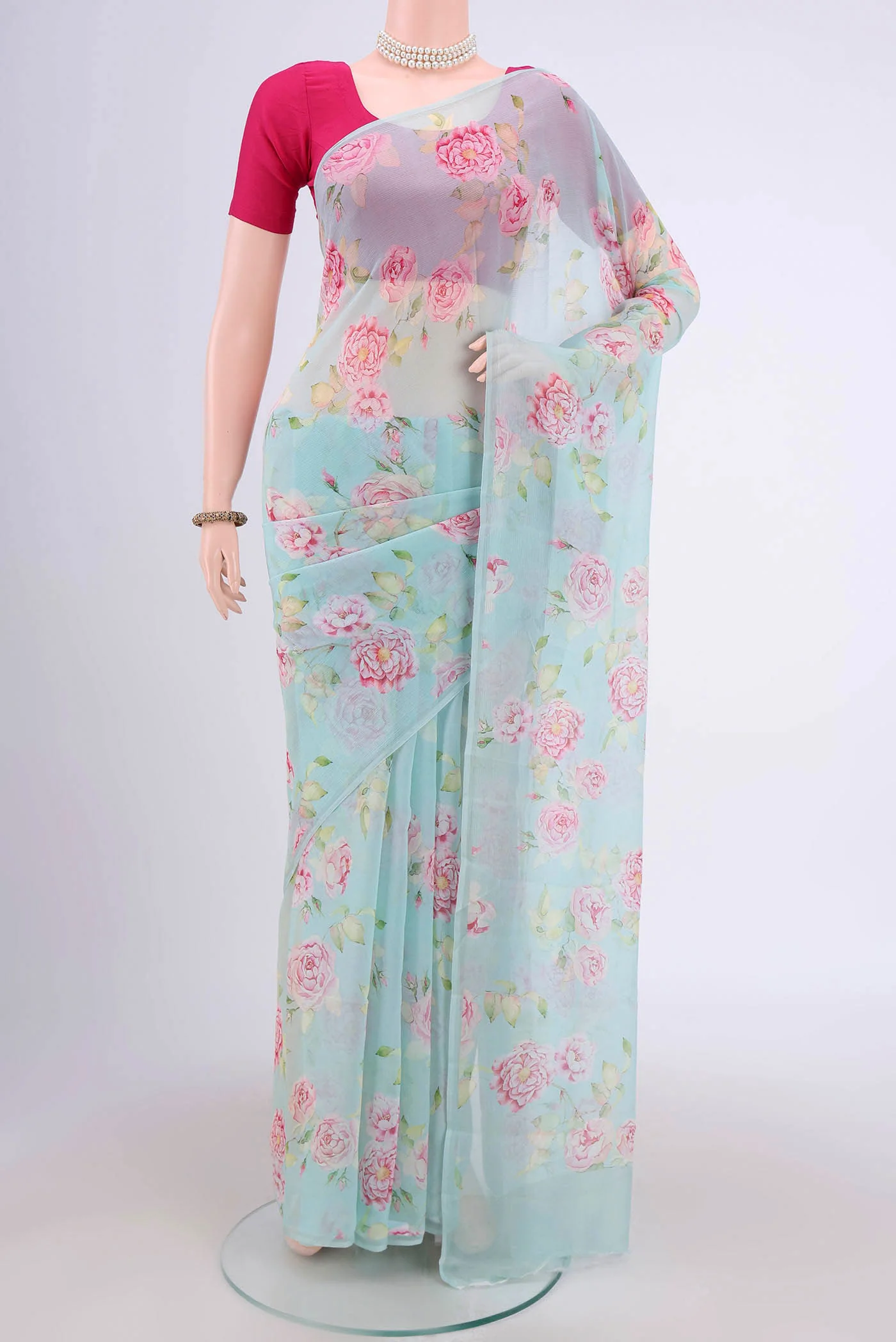 Light Blue Mysore Chiffon Saree